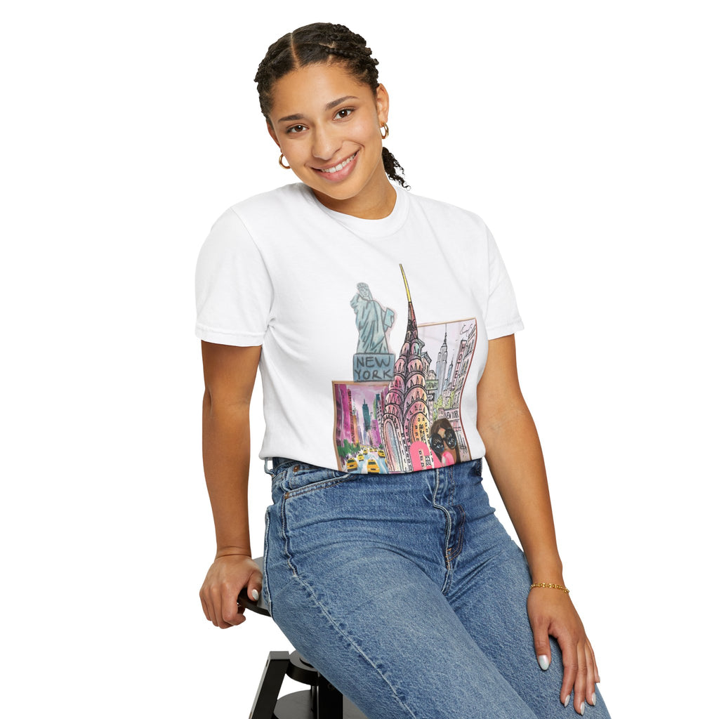 NYC Cityscape—Graphic Tee with 'CITY' Pink Script