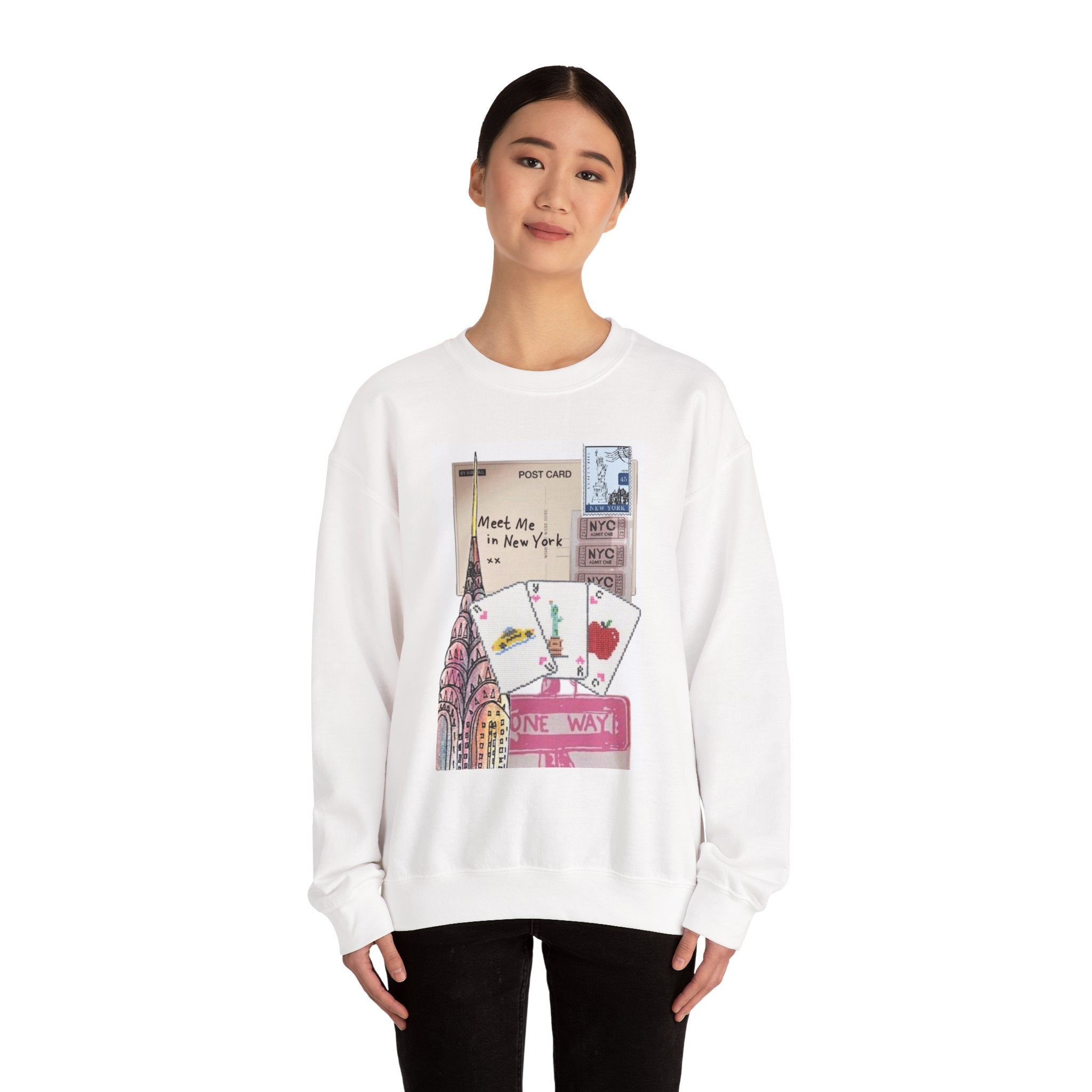 New York Postcard Crewneck Sweatshirt – 'Meet Me at 3 Washington Square' Graphic