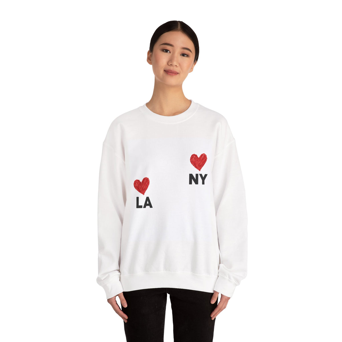 LA  NY Heart Crewneck Sweatshirt — City Love Graphic Crew