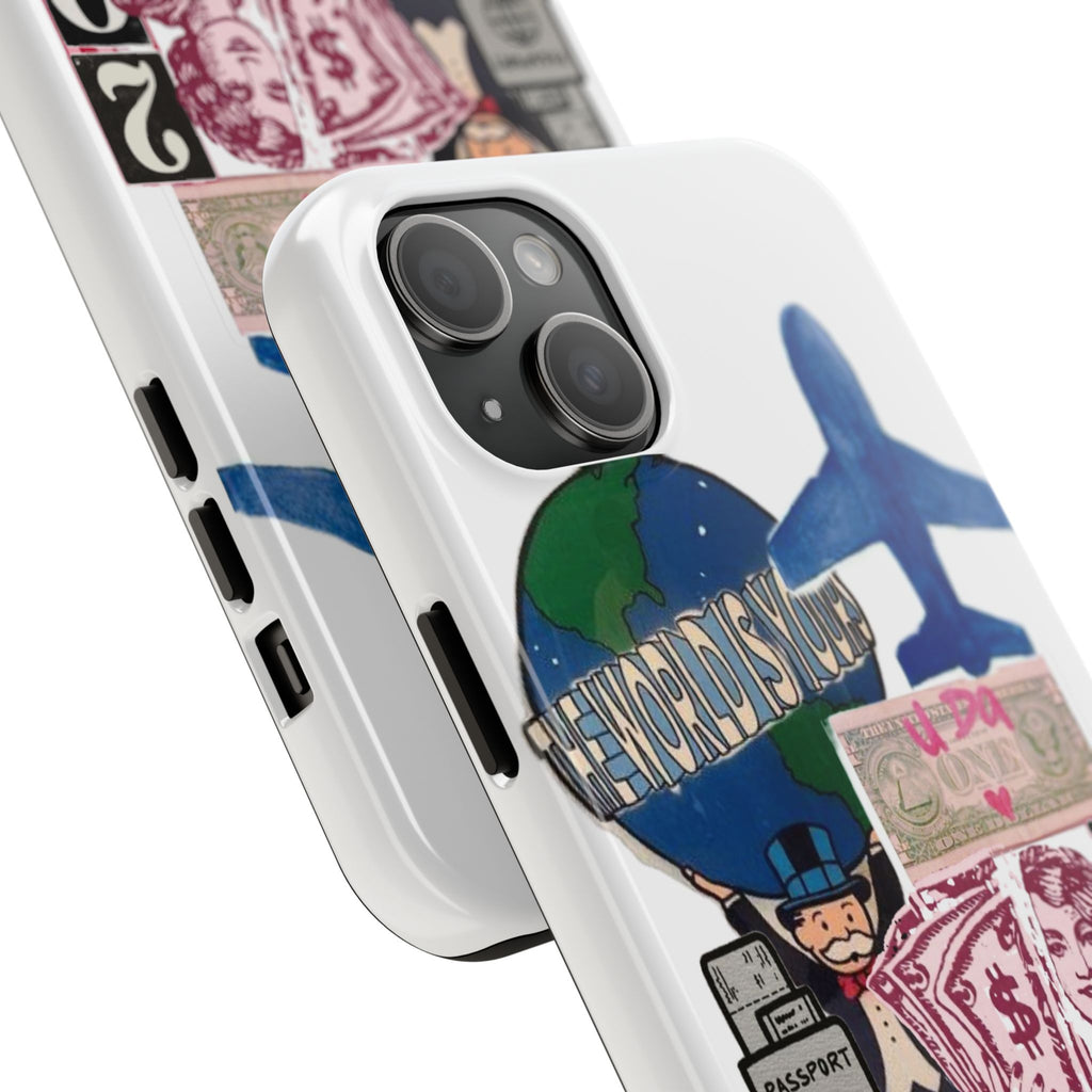 Tough Phone Case — Travel Collage Design with Plane, Passport & 2026 Graphics