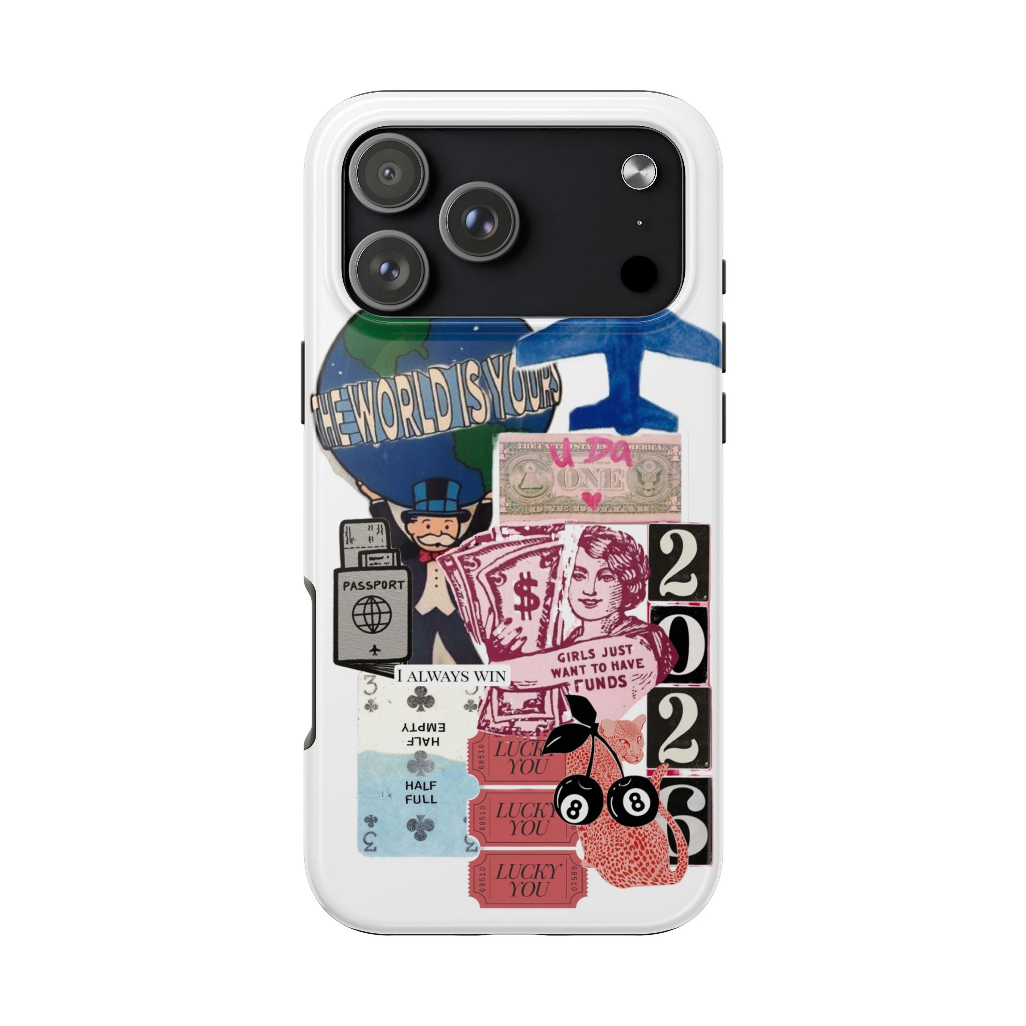 Tough Phone Case — Travel Collage Design with Plane, Passport & 2026 Graphics