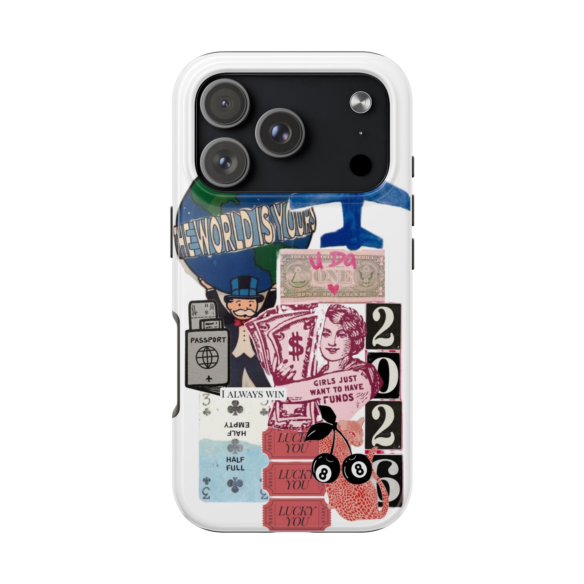 Tough Phone Case — Travel Collage Design with Plane, Passport & 2026 Graphics