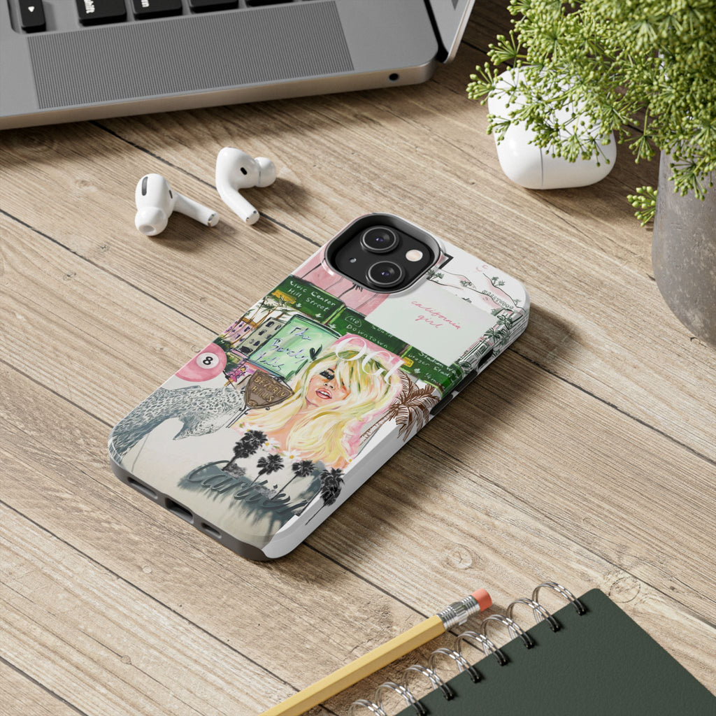 California Girl Illustrated Phone Case — Retro Palm Beach Art