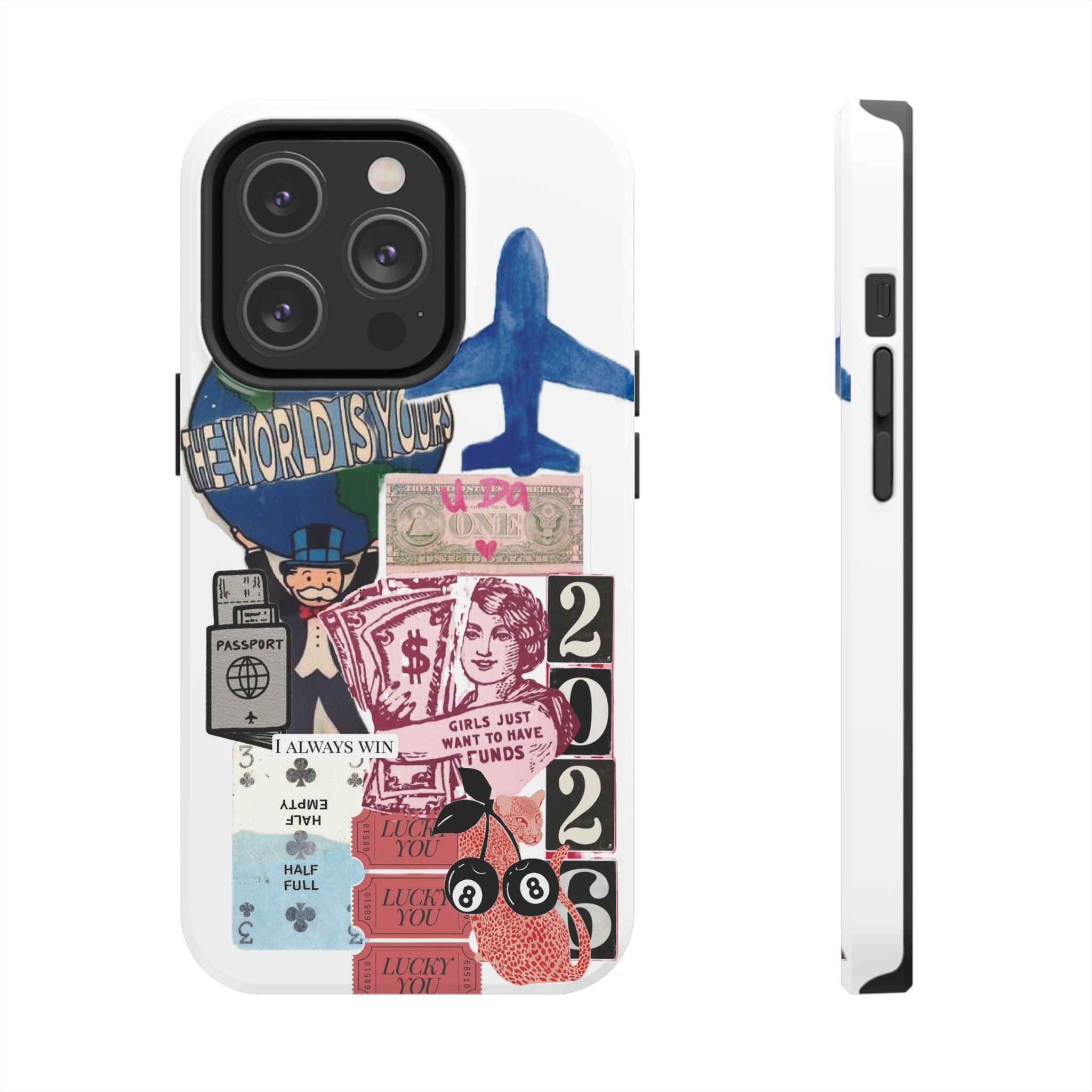 Tough Phone Case — Travel Collage Design with Plane, Passport & 2026 Graphics
