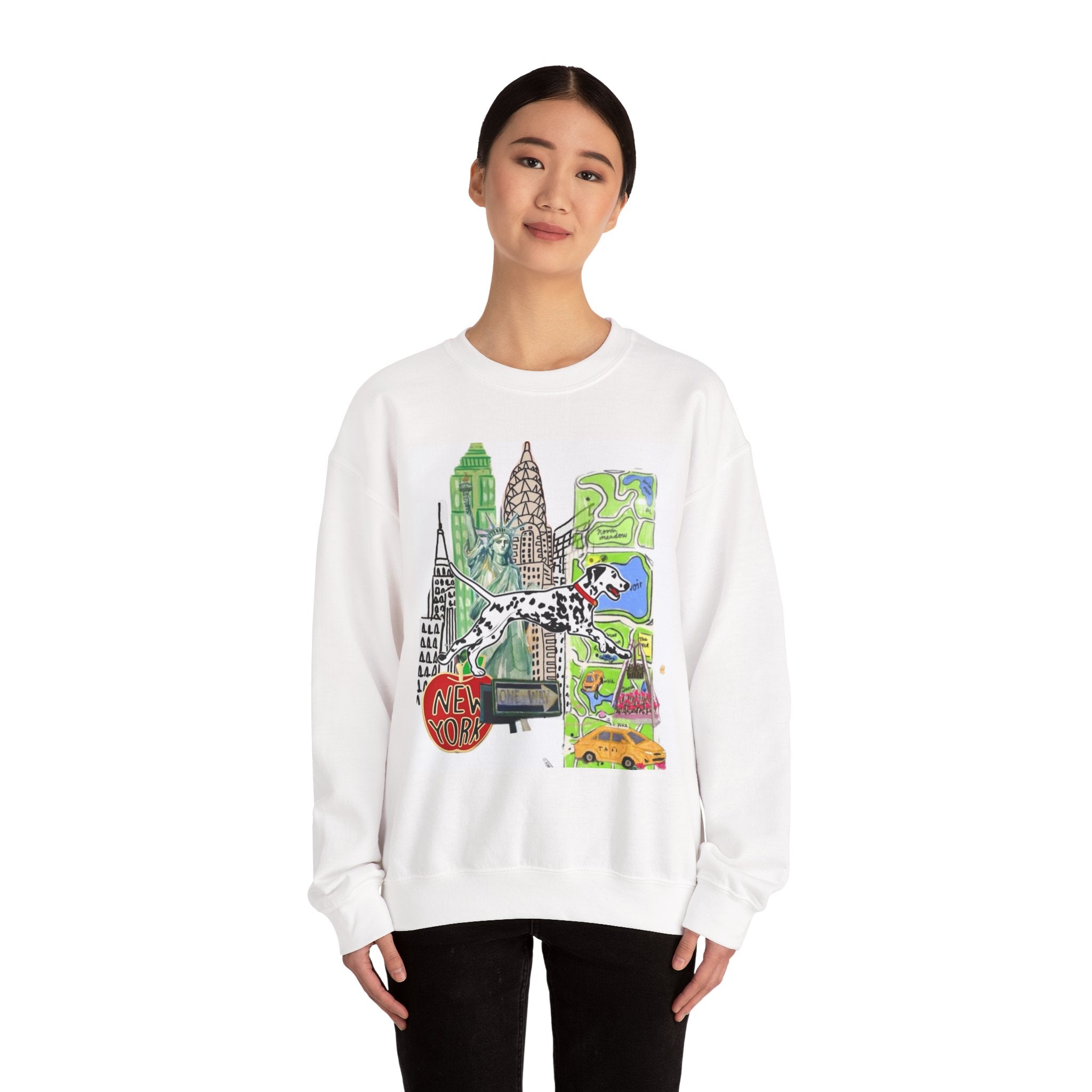 New York City Collage Sweatshirt — Dalmatian & Skyline Graphic Crewneck