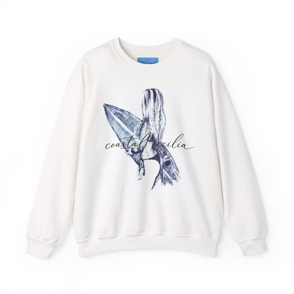 Coastal Cecilia Surf Girl Crewneck Sweatshirt