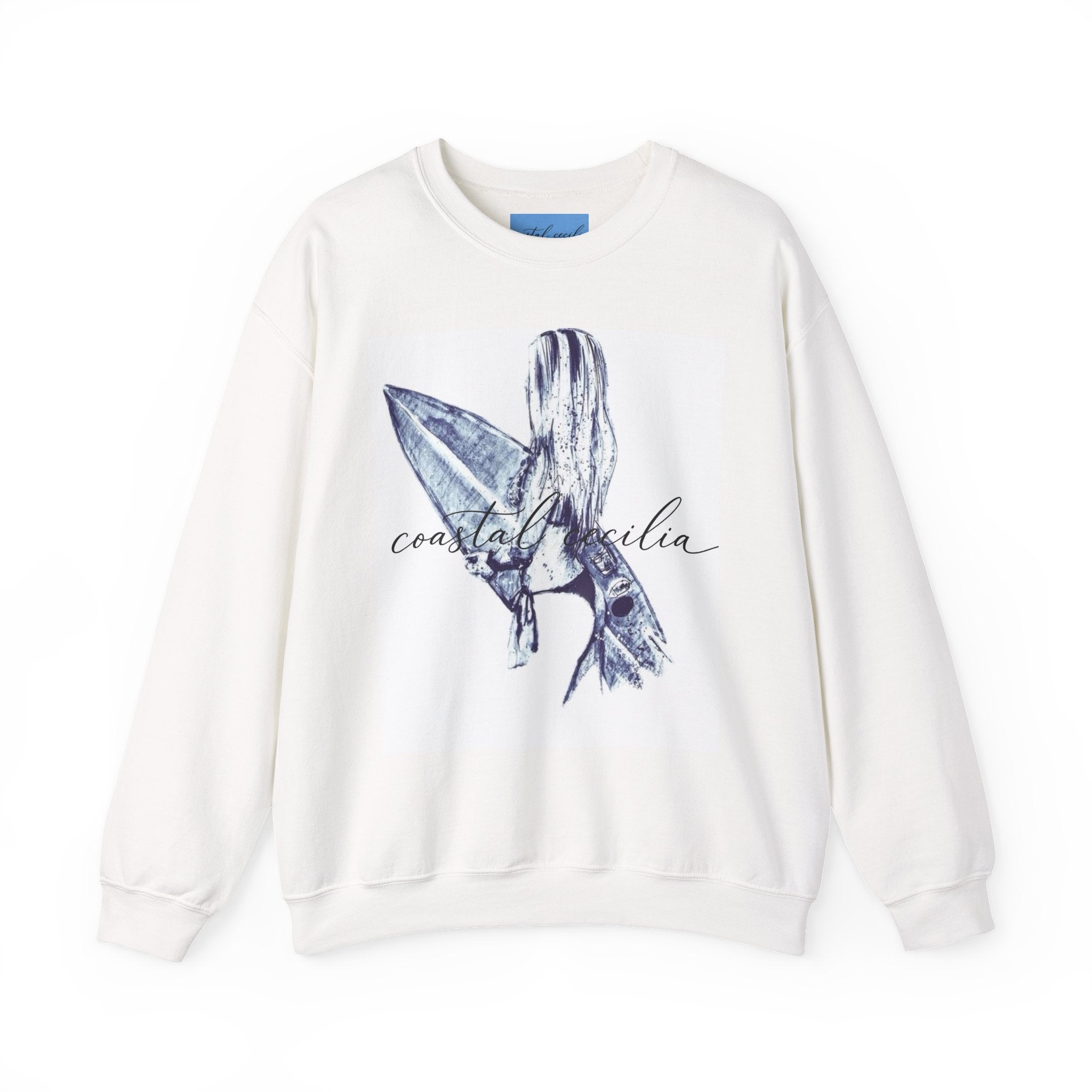 Coastal Cecilia Surf Girl Crewneck Sweatshirt
