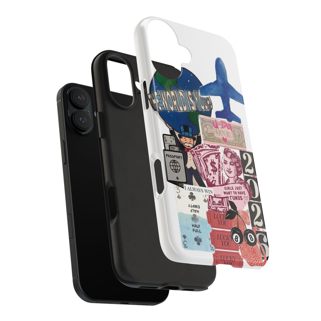 Tough Phone Case — Travel Collage Design with Plane, Passport & 2026 Graphics