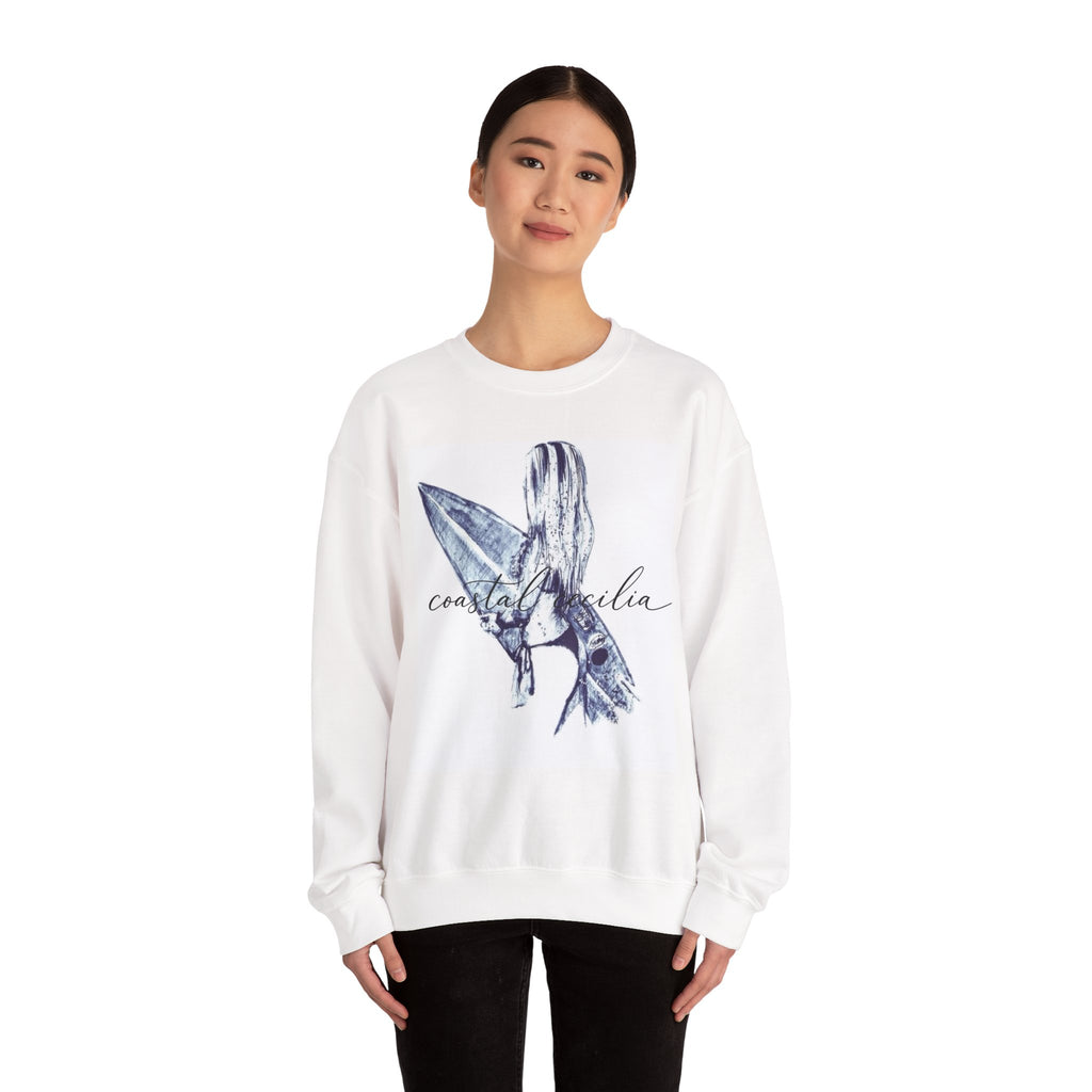 Coastal Cecilia Surf Girl Crewneck Sweatshirt