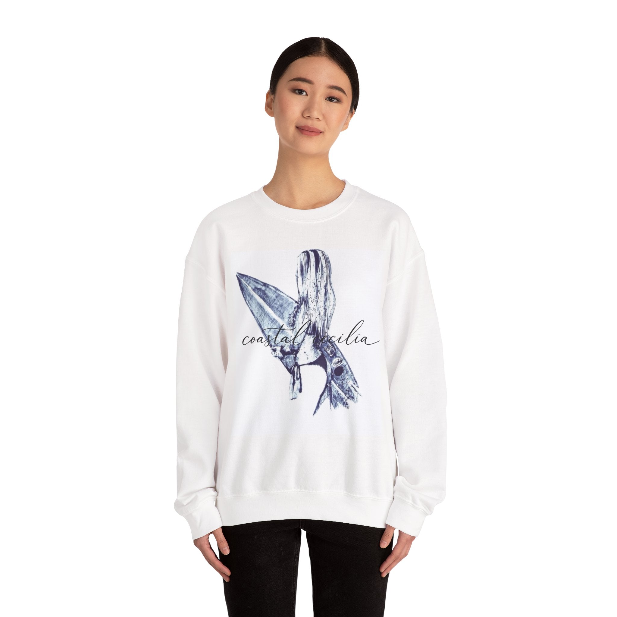 Coastal Cecilia Surf Girl Crewneck Sweatshirt