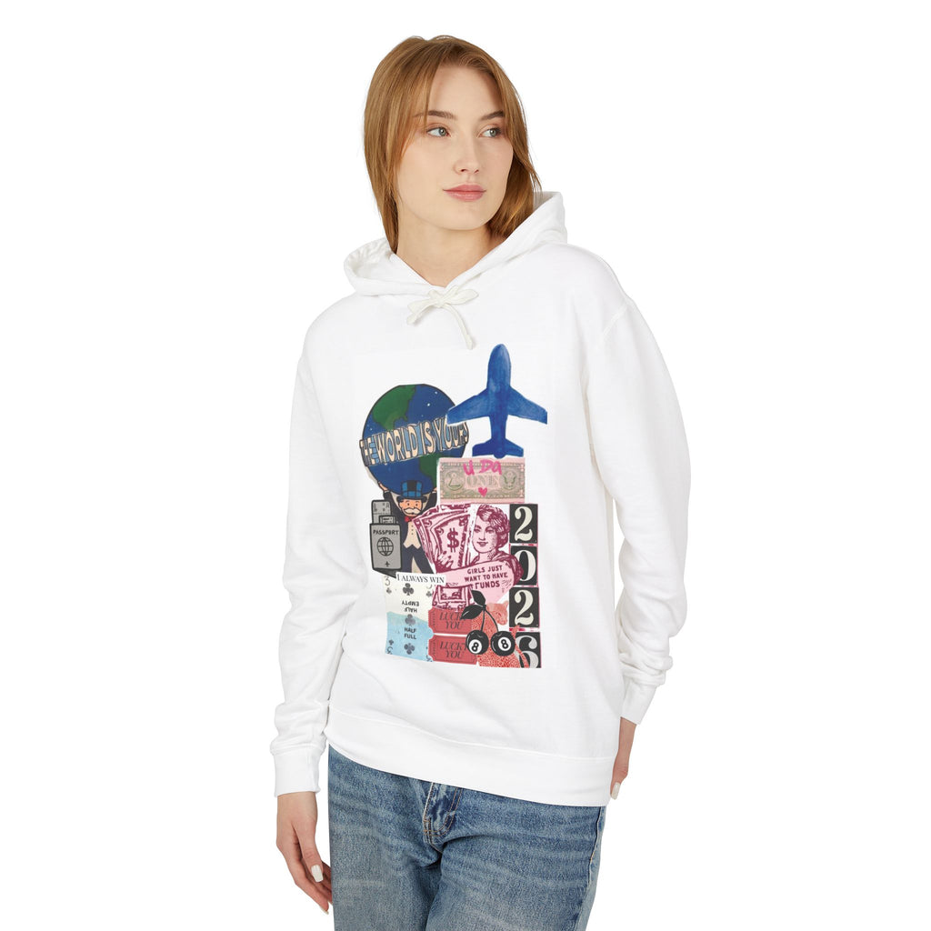 Travel Collage Hoodie — Retro Passport, Plane & 202? Graphic Sweatshirt
