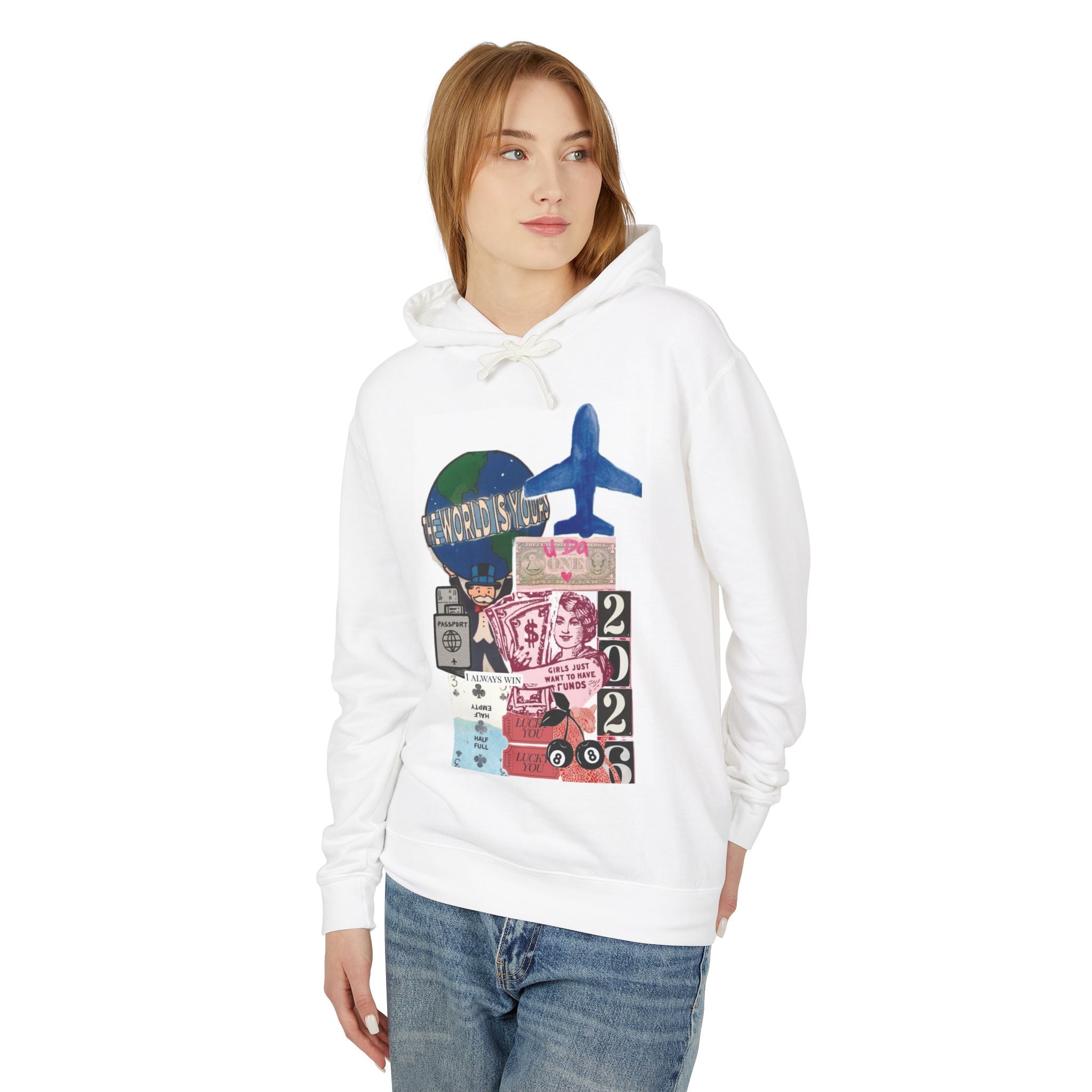 Travel Collage Hoodie — Retro Passport, Plane & 202? Graphic Sweatshirt
