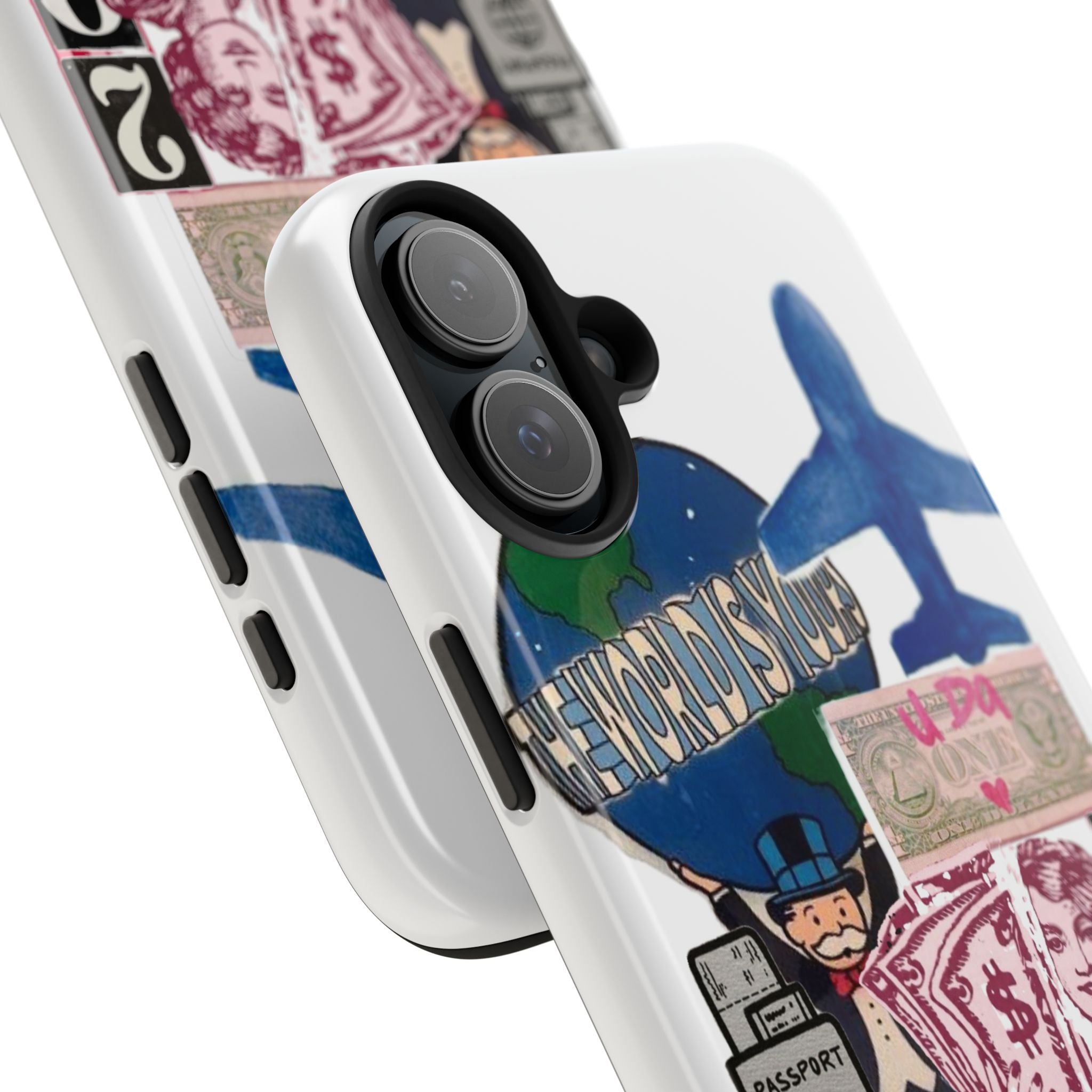 Tough Phone Case — Travel Collage Design with Plane, Passport & 2026 Graphics