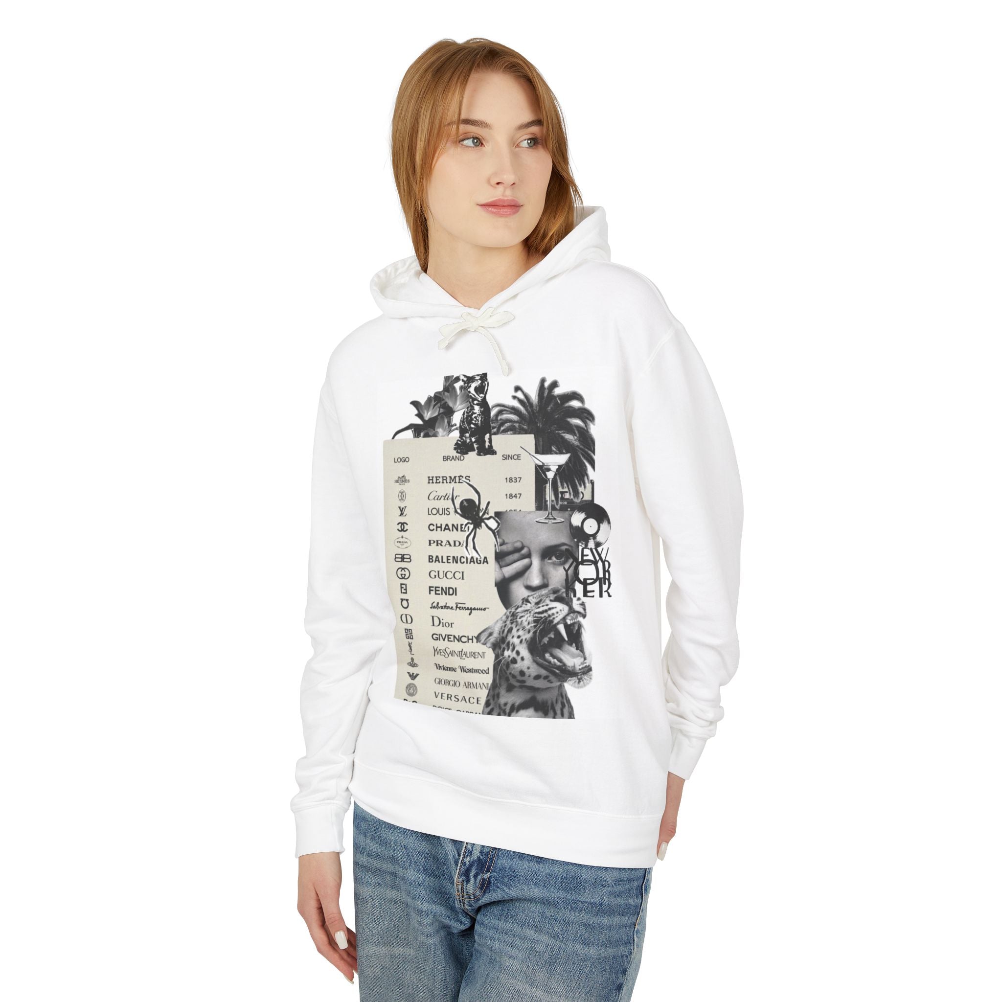 Vintage Designer Collage Hoodie — Retro Palm Graphic Sweatshirt