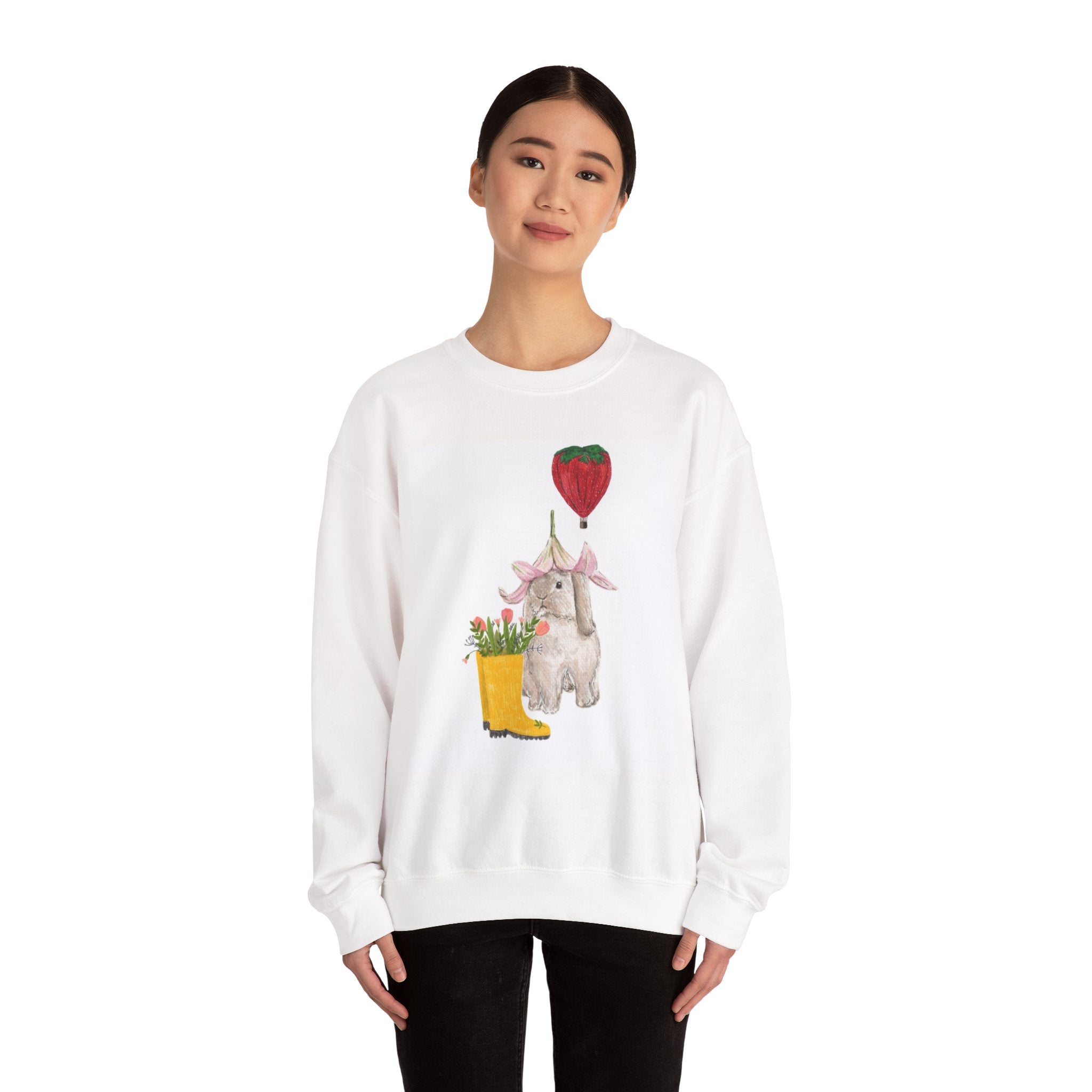 Cute Bunny & Strawberry Balloon Crewneck Sweatshirt