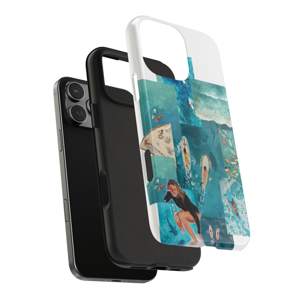 Surf Collage Tough Phone Case — Ocean Waves & Surfer Protective Phone Cover
