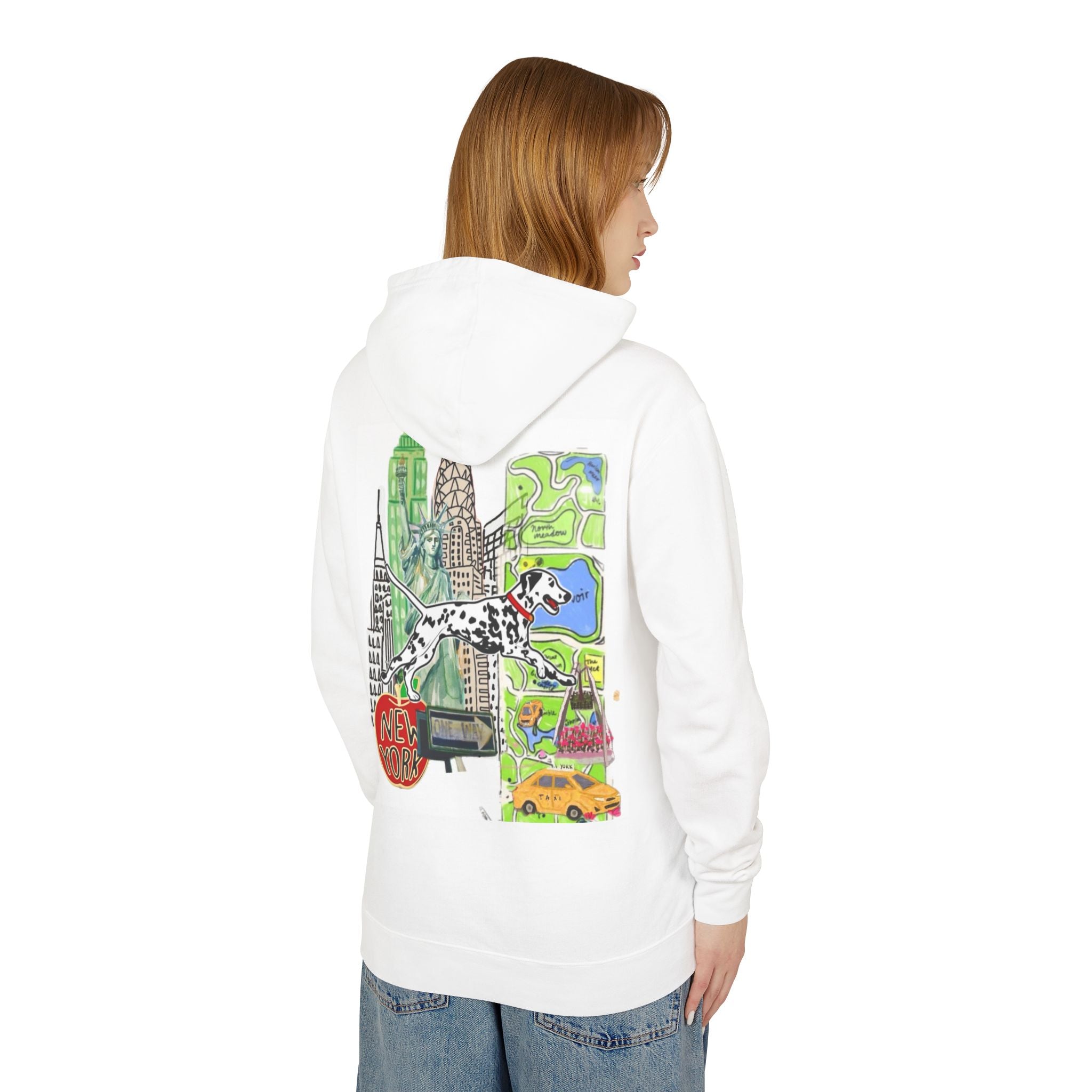 New York Collage Hoodie — Dalmatians & City Landmarks Graphic Sweatshirt