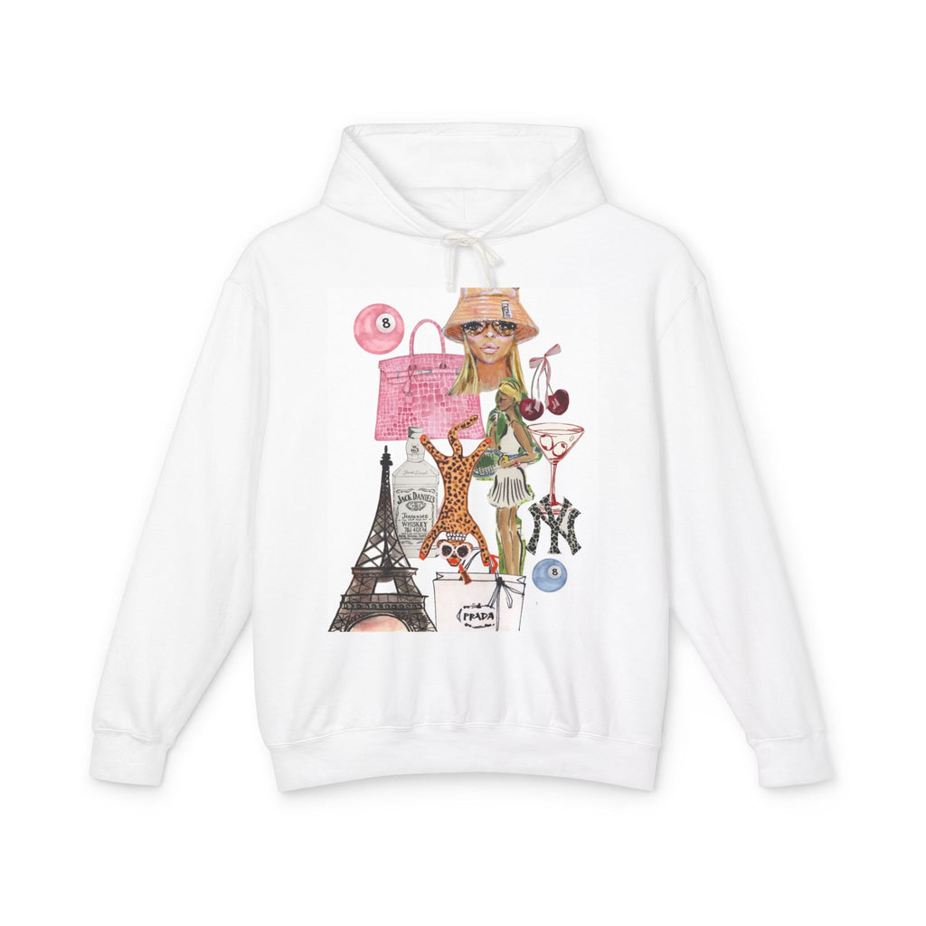 Paris Fashion Collage Hoodie — Chic Travel & Shopping Graphic Sweatshirt