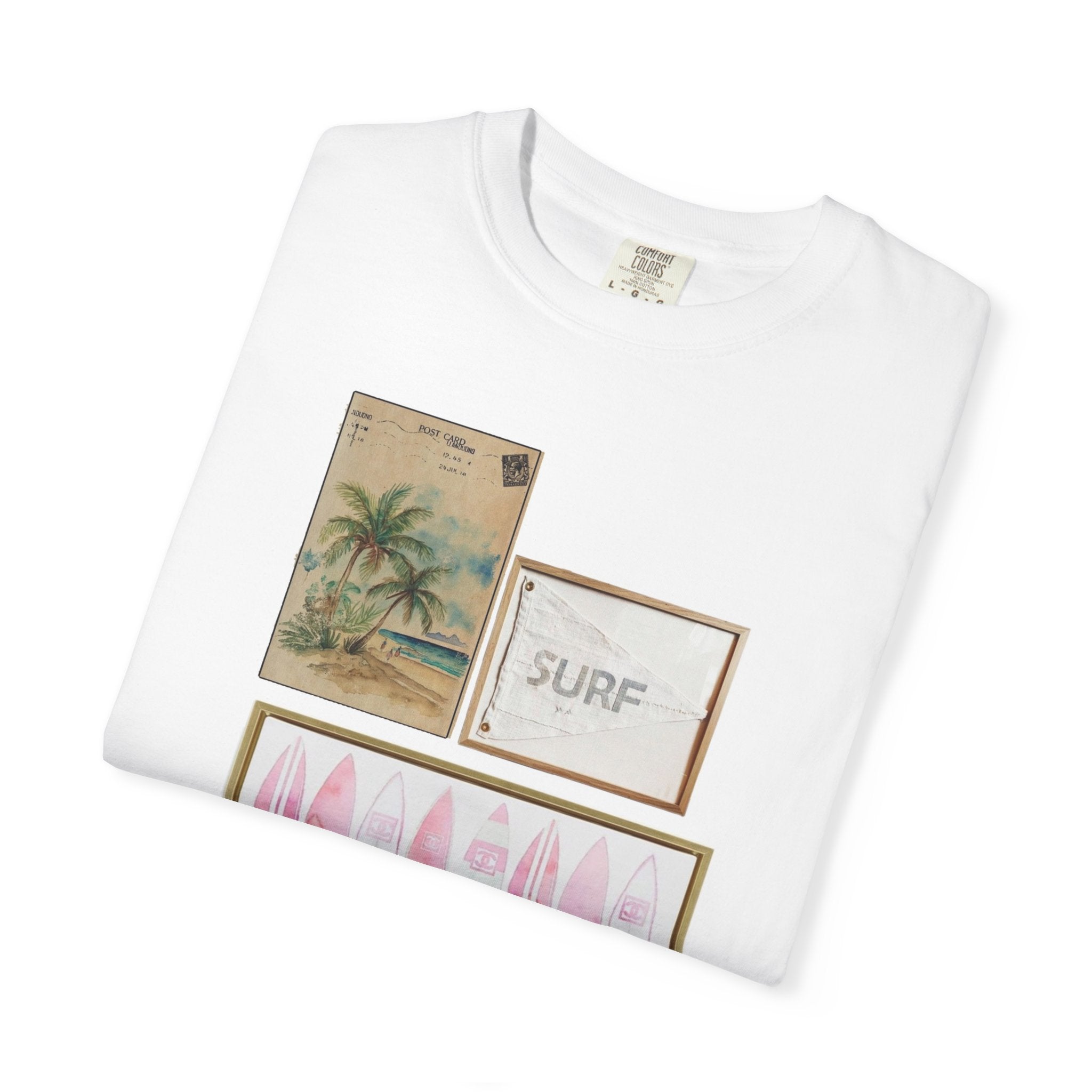 Pray For Surf Collage T-Shirt — Vintage Palm & 'Pray For Surf' Graphic Tee