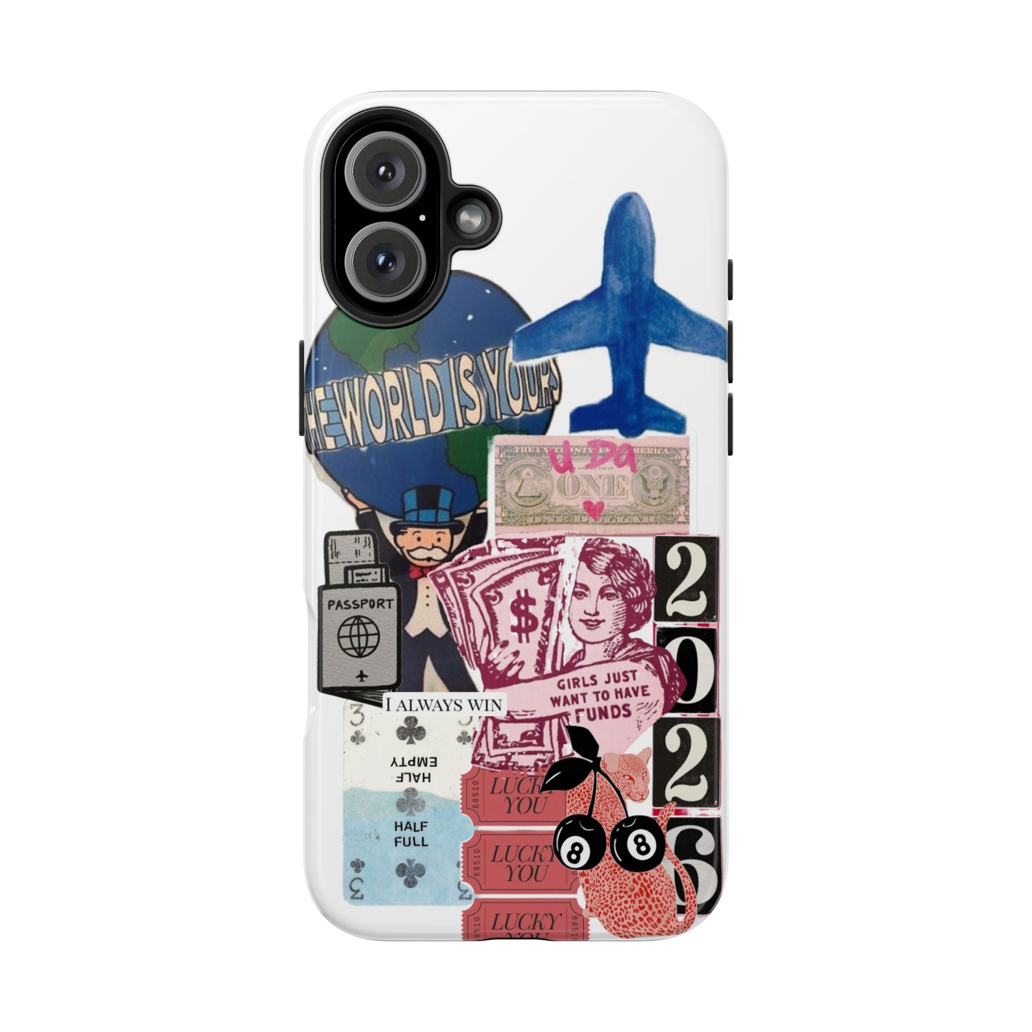 Tough Phone Case — Travel Collage Design with Plane, Passport & 2026 Graphics