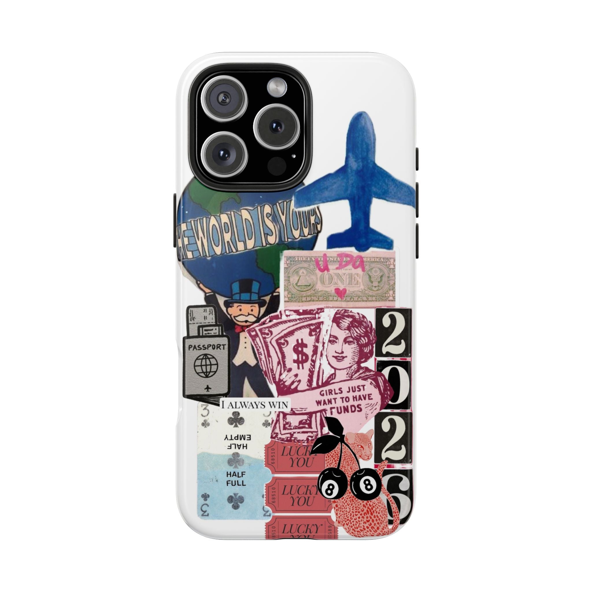 Tough Phone Case — Travel Collage Design with Plane, Passport & 2026 Graphics