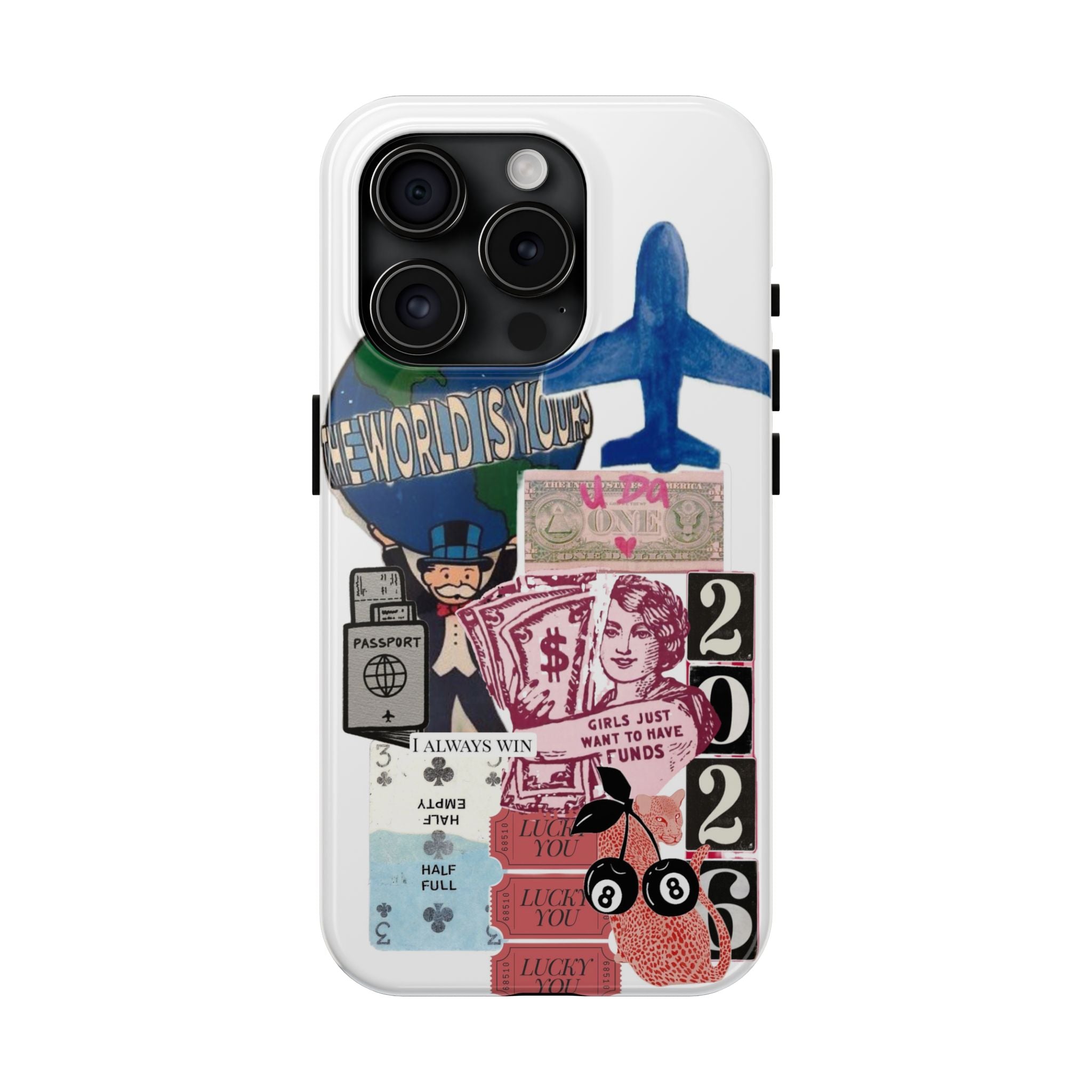 Tough Phone Case — Travel Collage Design with Plane, Passport & 2026 Graphics