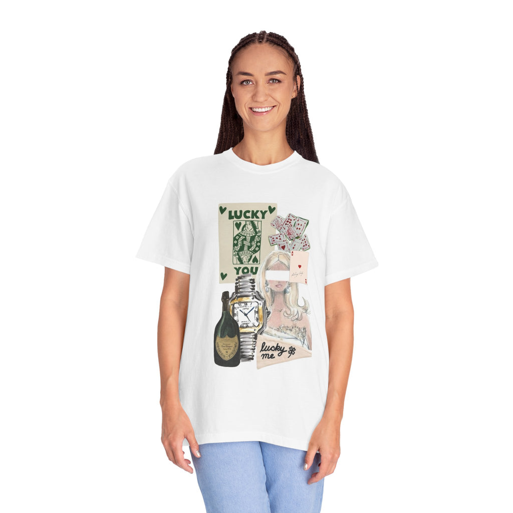 Lucky Me Graphic T-Shirt – 'Lucky Me, xoxo.' Retro Collage Tee