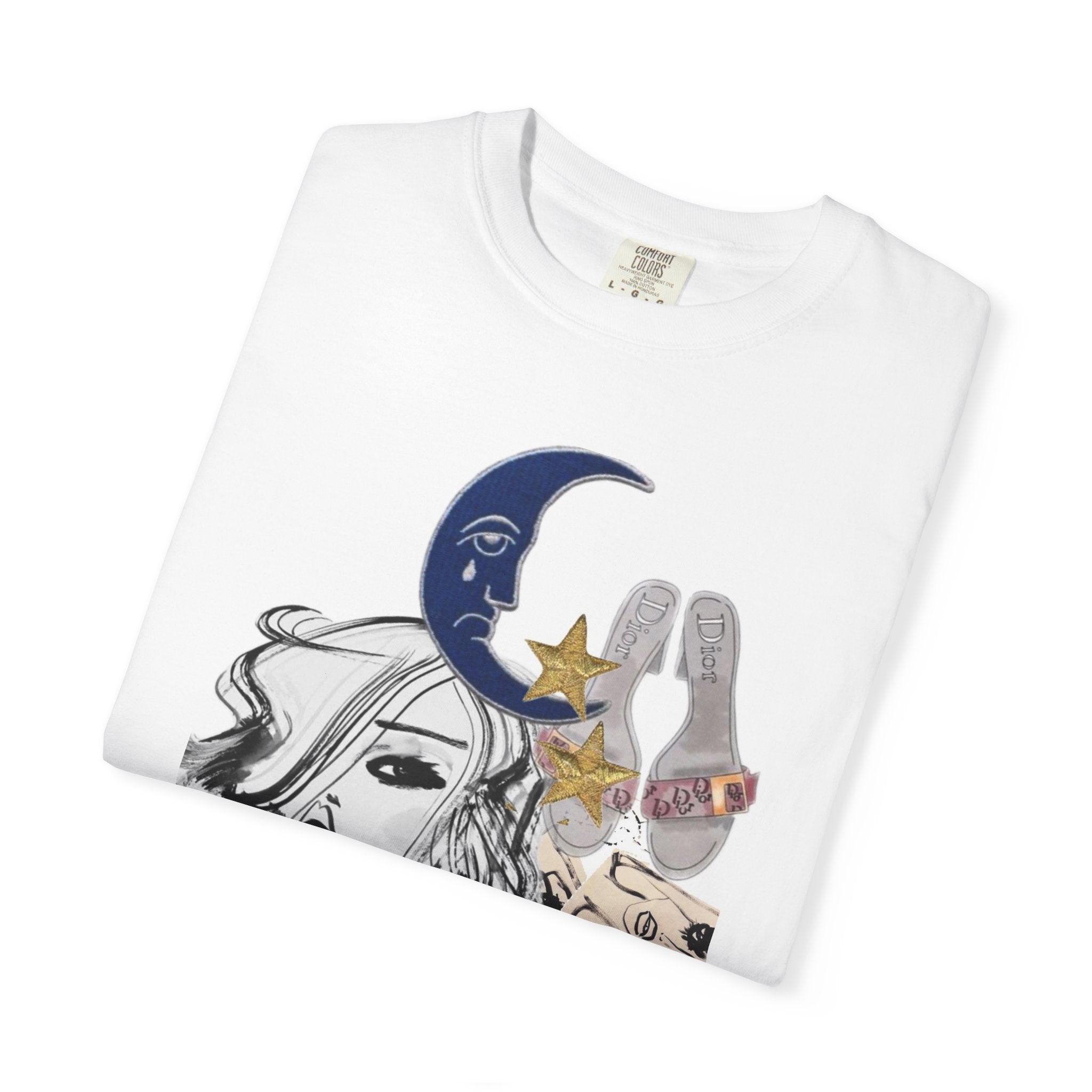 Graphic T-Shirt — Retro Collage Moon, Woman & Money Art Tee