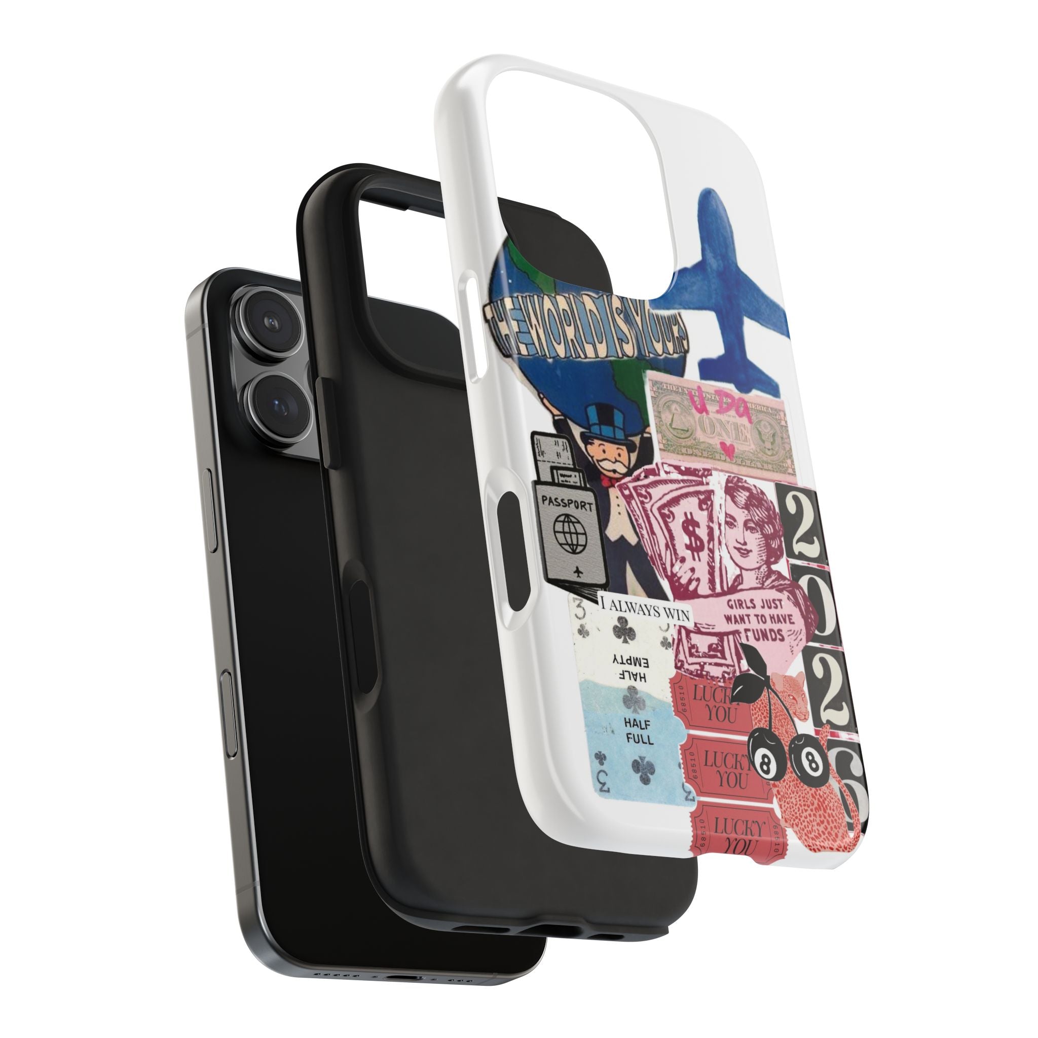 Tough Phone Case — Travel Collage Design with Plane, Passport & 2026 Graphics