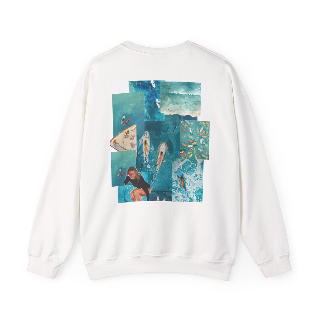 Ocean Collage Crewneck Sweatshirt — Surfer & Waves Graphic