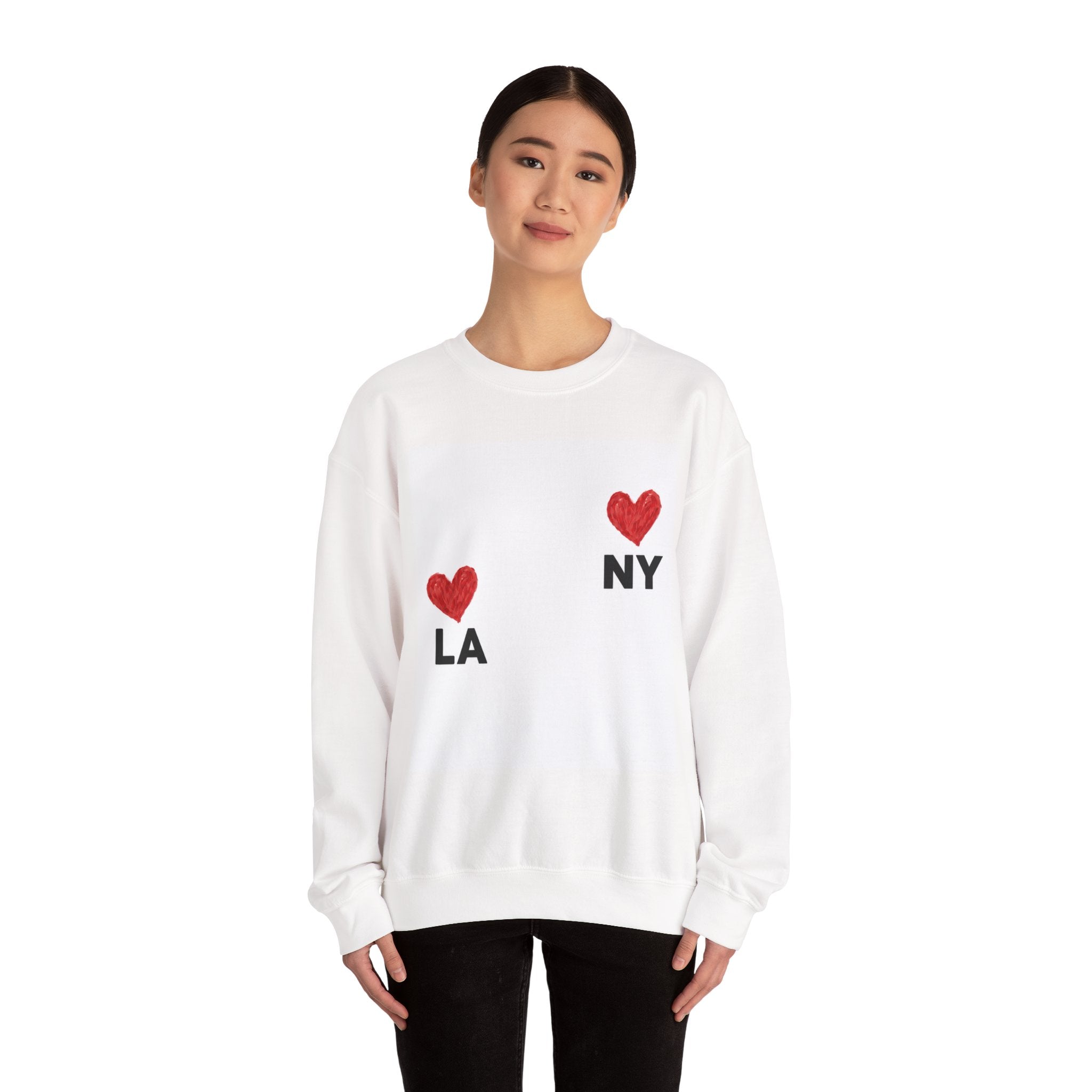 LA  NY Heart Crewneck Sweatshirt — City Love Graphic Crew