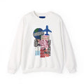 Travel Collage Crewneck Sweatshirt — Vintage Ticket & Airplane Graphic