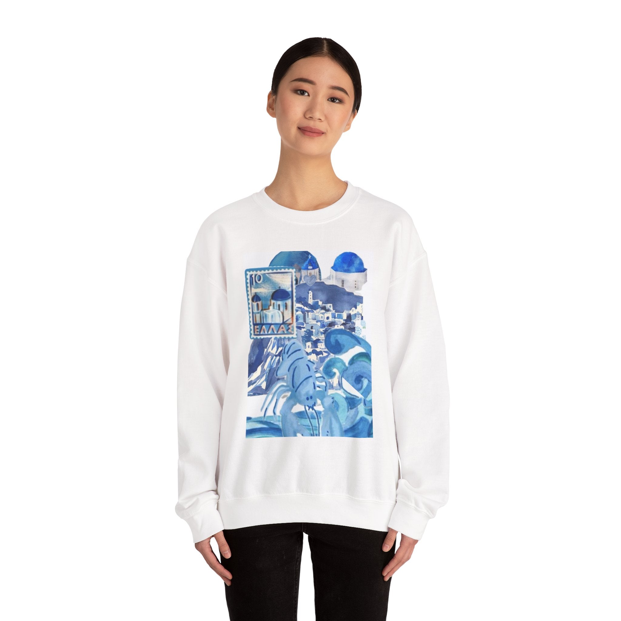 Santorini Blue Art Crewneck Sweatshirt