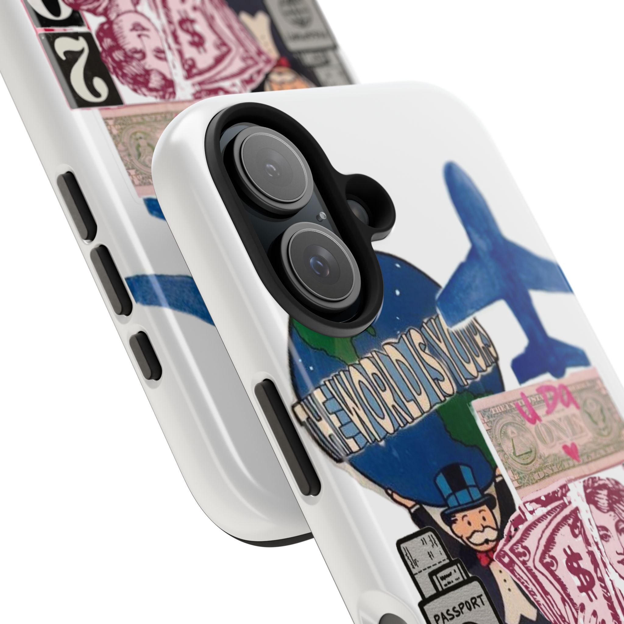 Tough Phone Case — Travel Collage Design with Plane, Passport & 2026 Graphics