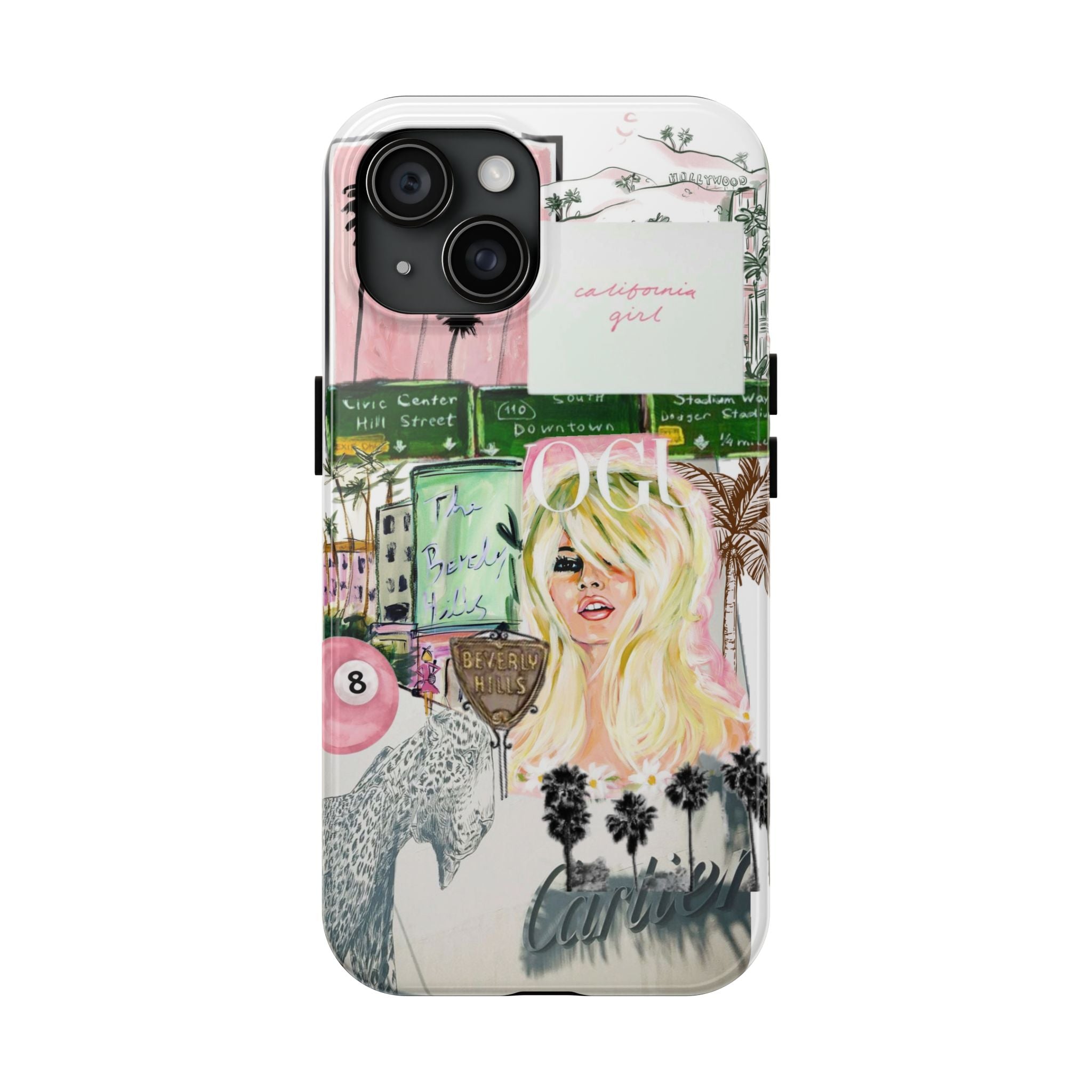 California Girl Illustrated Phone Case — Retro Palm Beach Art