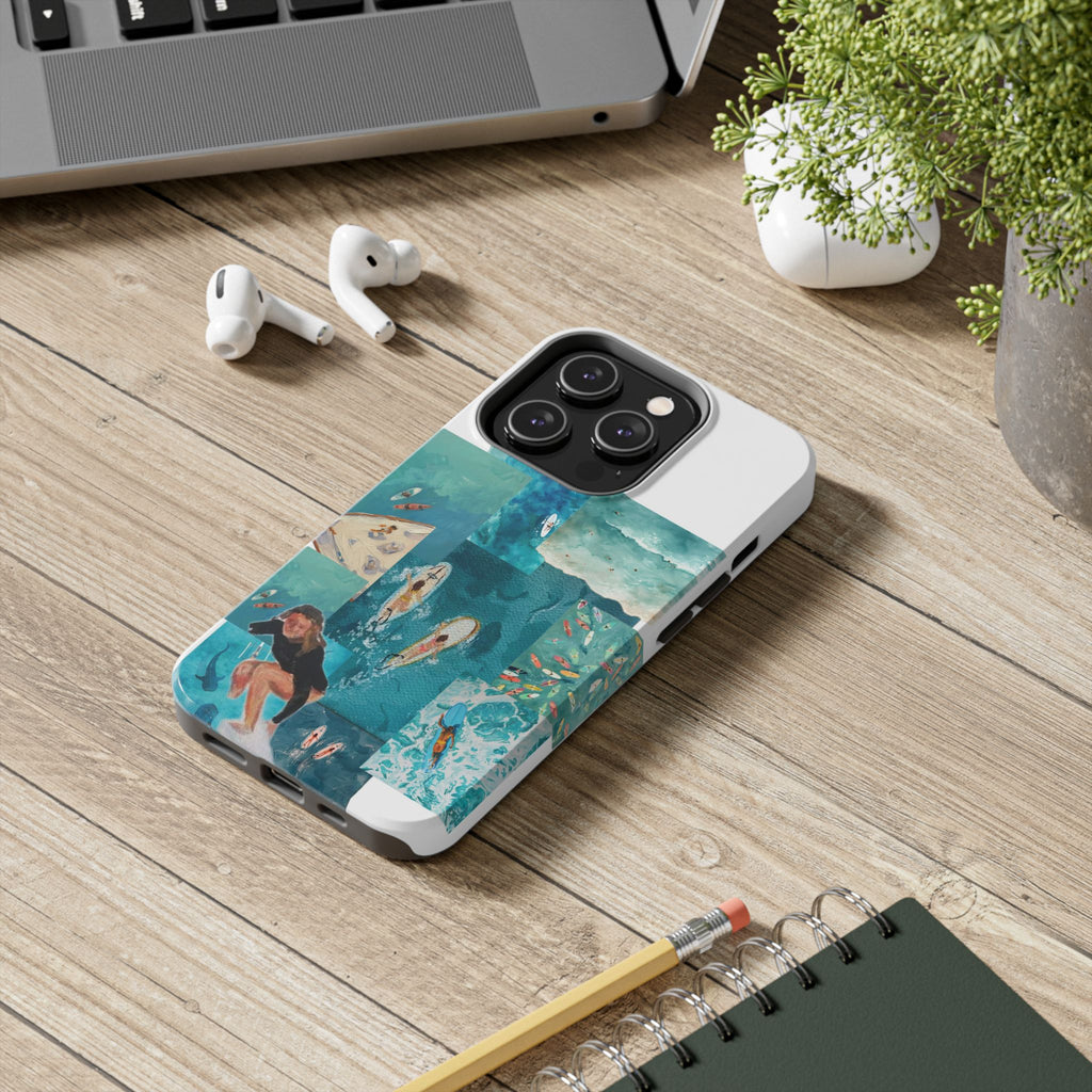 Surf Collage Tough Phone Case — Ocean Waves & Surfer Protective Phone Cover
