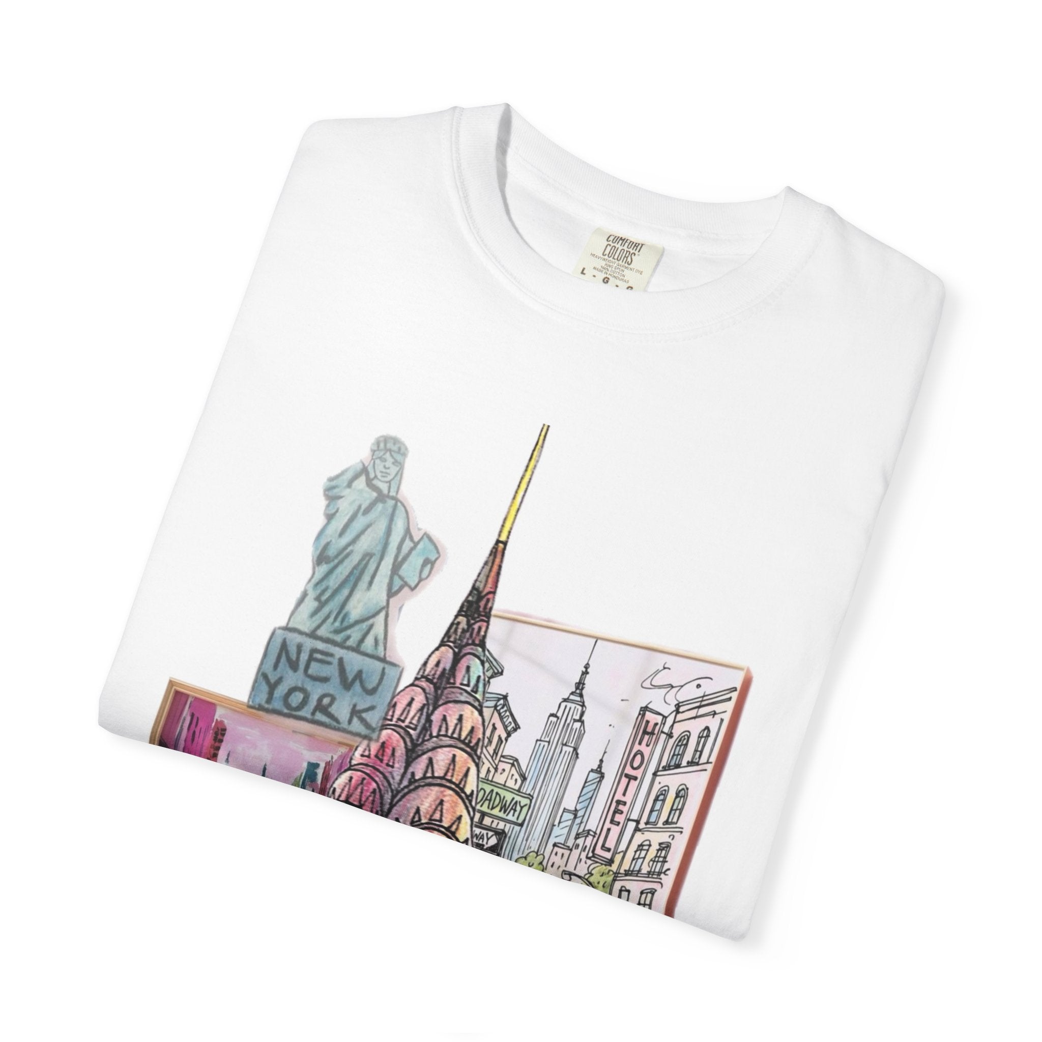 NYC Cityscape—Graphic Tee with 'CITY' Pink Script