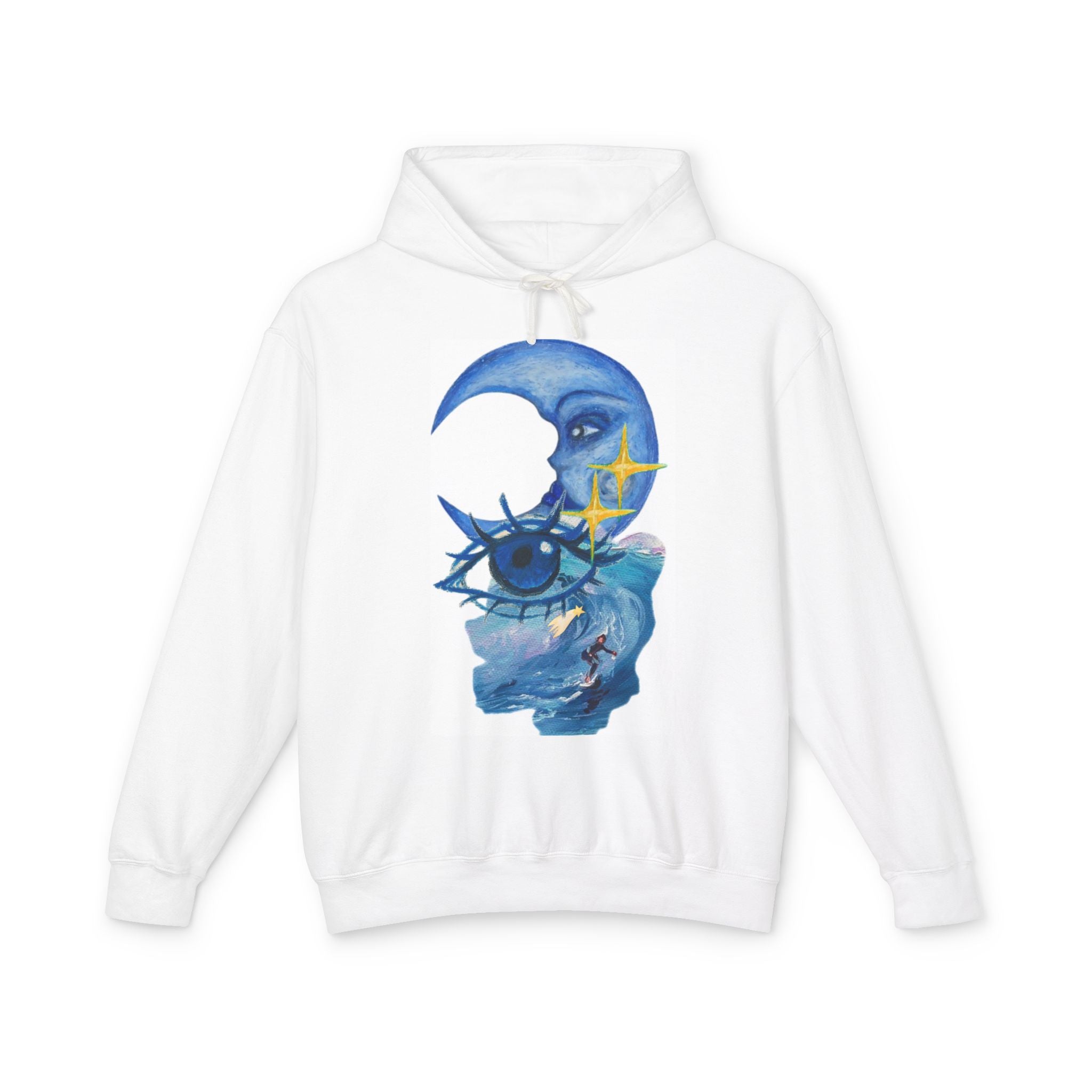 Celestial Moon & Eye Hoodie — Mystical Blue Moon Graphic Sweatshirt