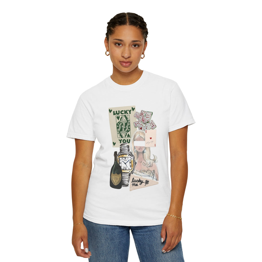 Lucky Me Graphic T-Shirt – 'Lucky Me, xoxo.' Retro Collage Tee