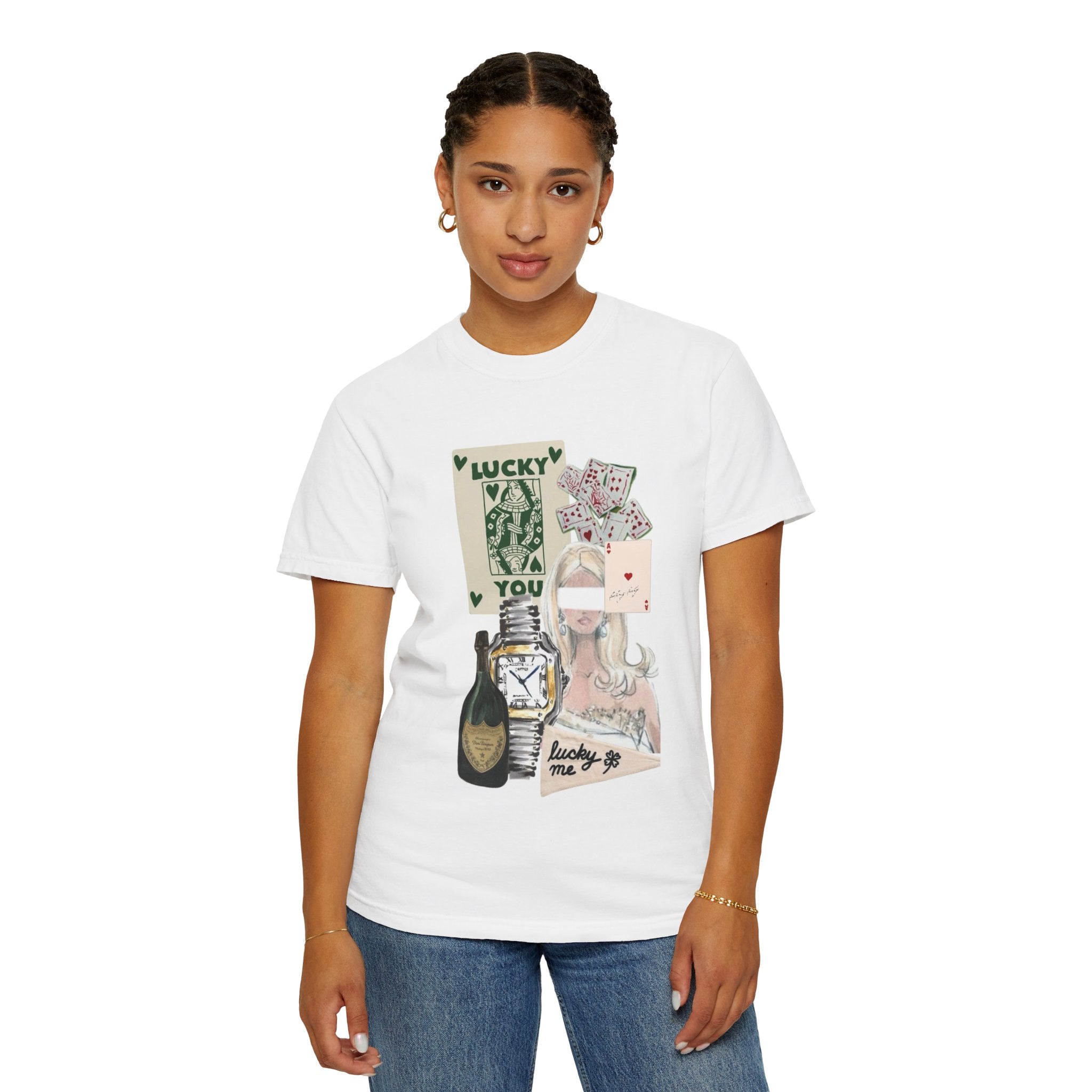 Lucky Me Graphic T-Shirt – 'Lucky Me, xoxo.' Retro Collage Tee