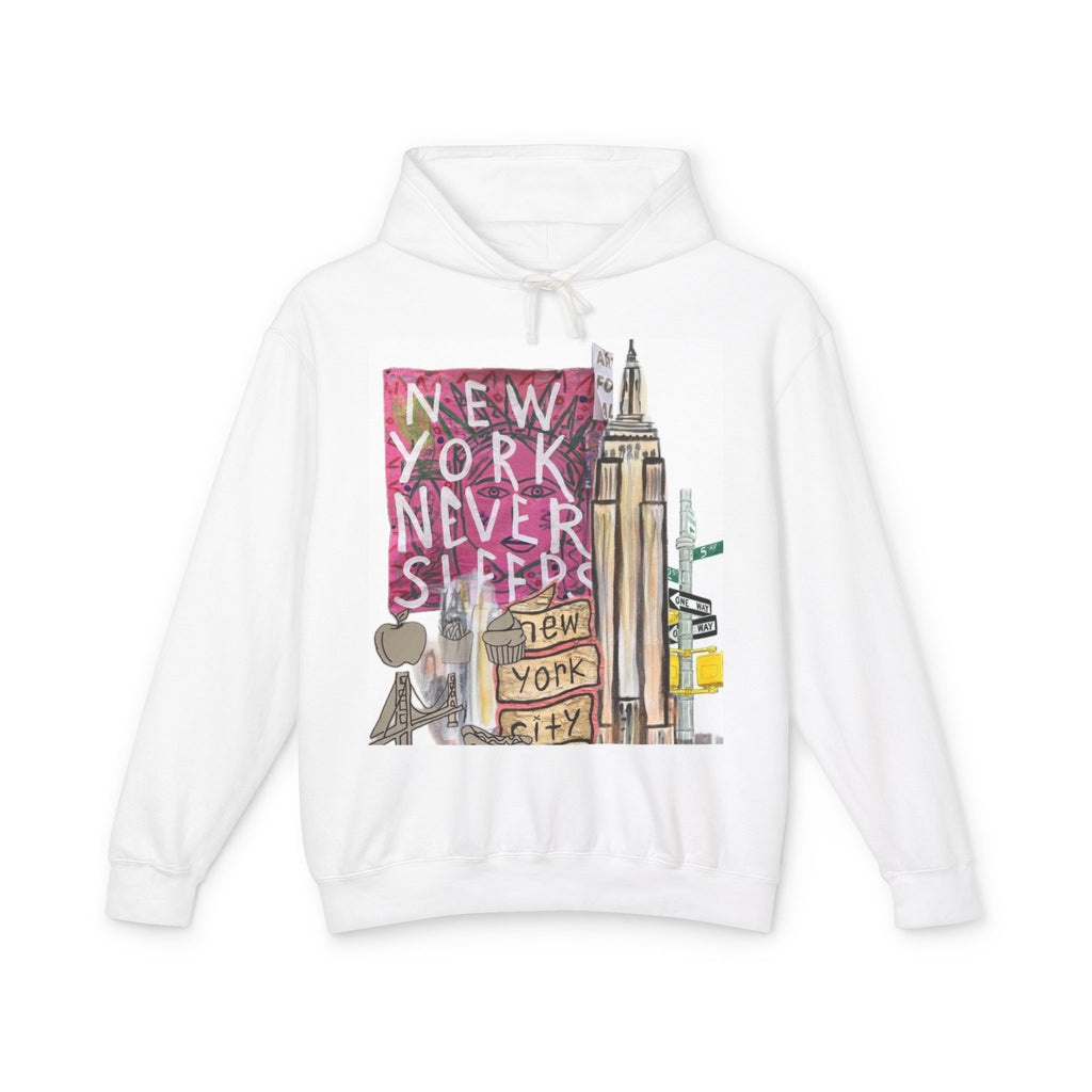 New York Never Sleeps Hoodie – Cityscape Graphic Hooded Sweatshirt