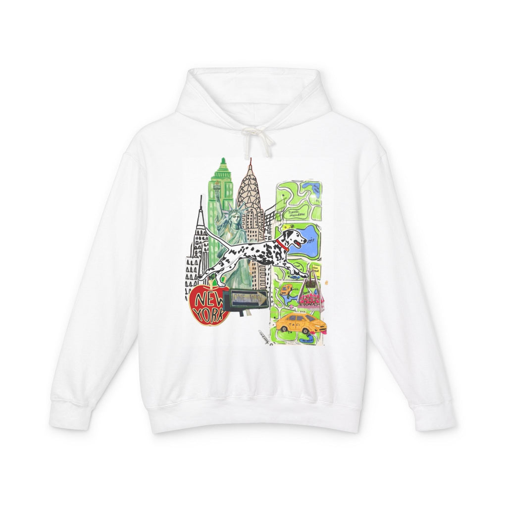 New York Collage Hoodie — Dalmatians & City Landmarks Graphic Sweatshirt