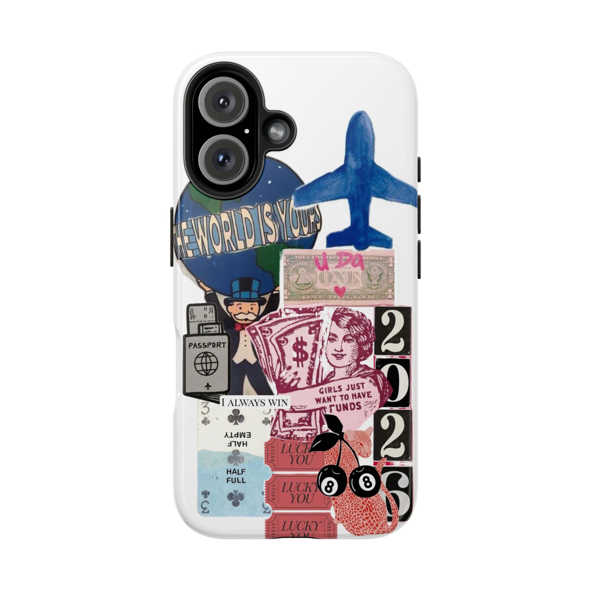 Tough Phone Case — Travel Collage Design with Plane, Passport & 2026 Graphics