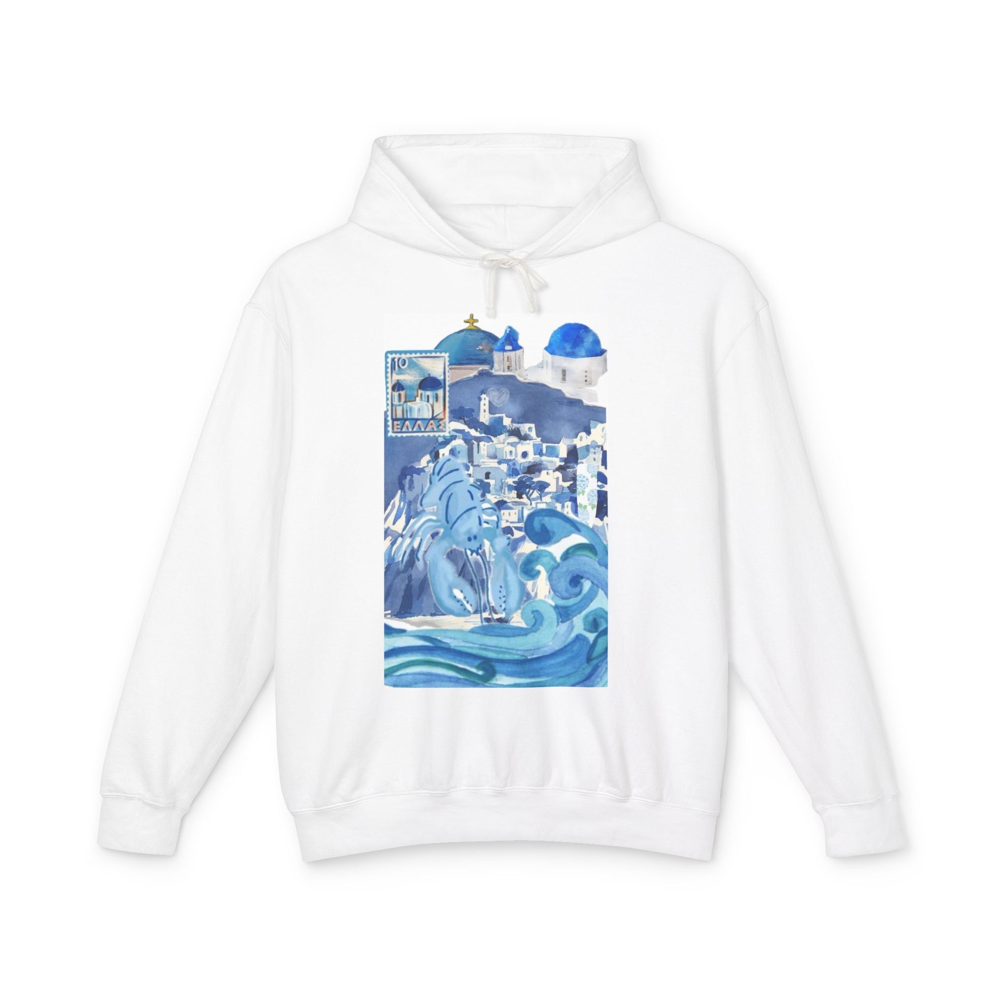 Santorini Waves Hoodie — Greek Island Travel Sweatshirt